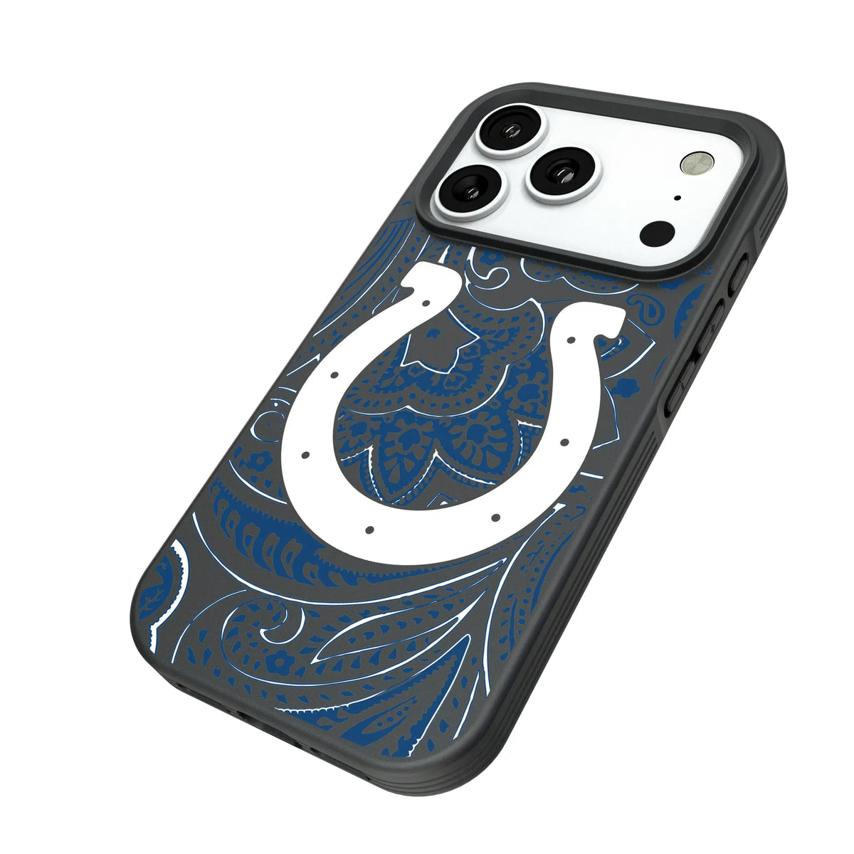 Indianapolis Colts Paisley iPhone Bump Phone Case for Apple iPhone - Isometric View#Device_iPhone 18 Pro