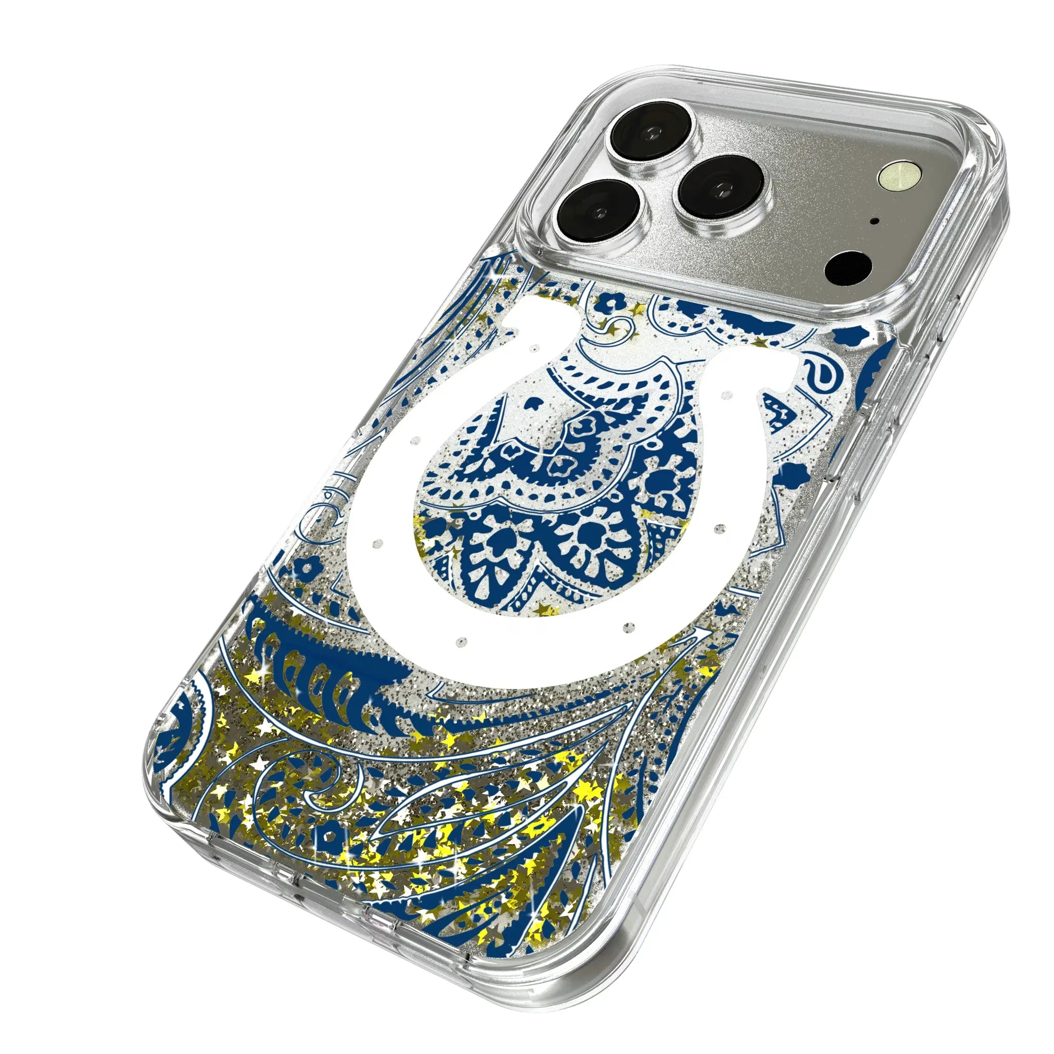 Indianapolis Colts Paisley iPhone Glitter Phone Case for Apple iPhone - Isometric View