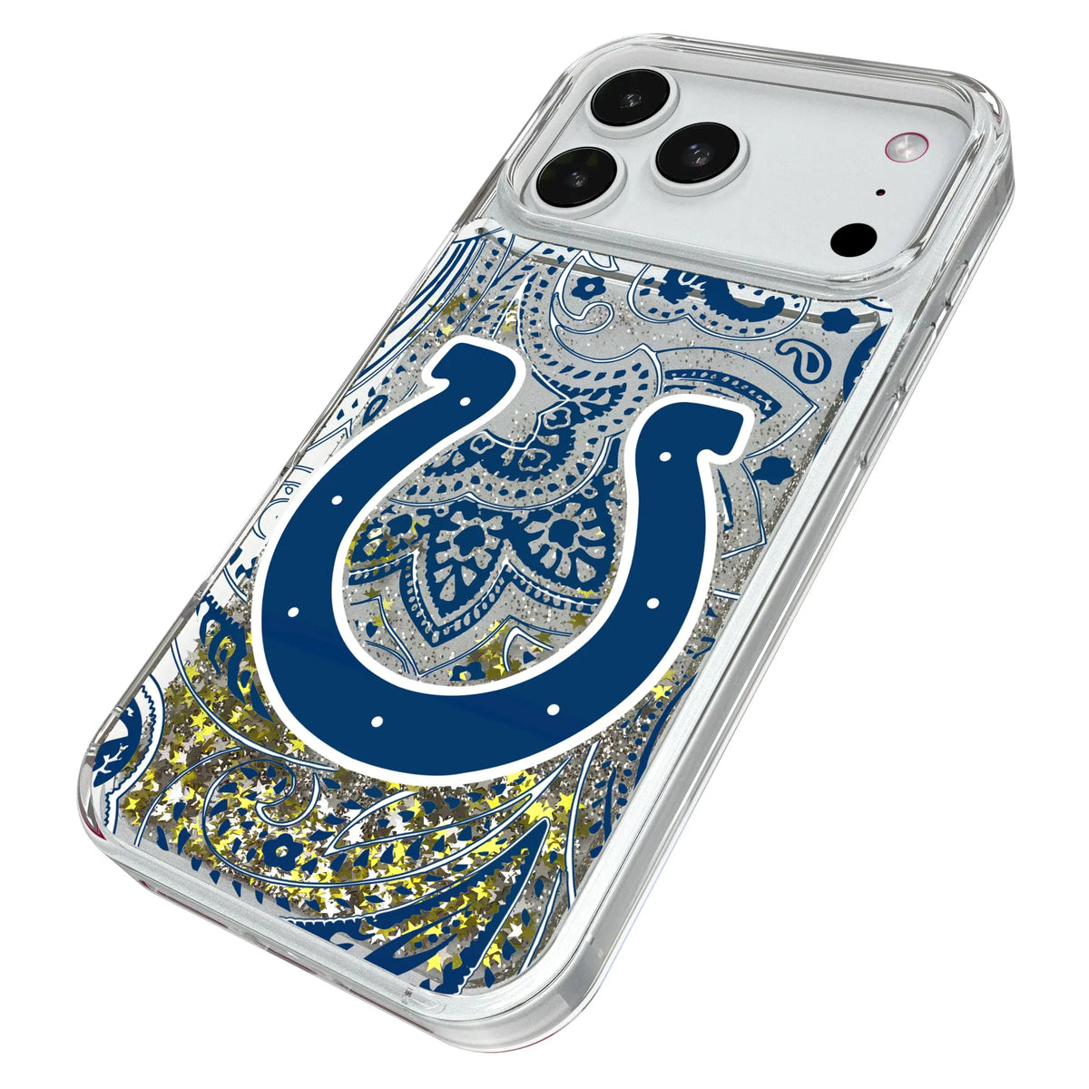Indianapolis Colts Paisley iPhone Glitter Phone Case for Apple iPhone - Isometric View#Device_iPhone 18 Pro Max