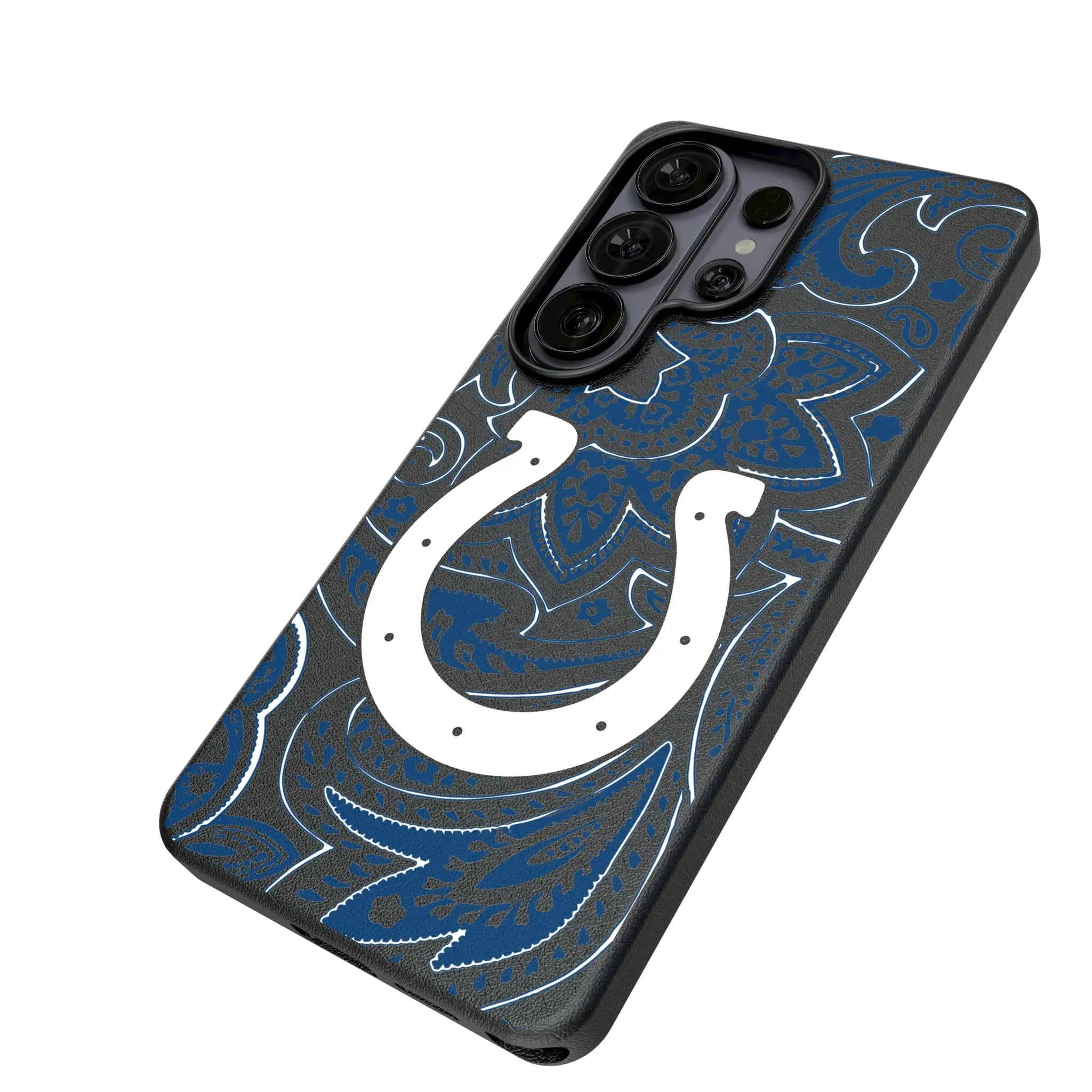 Indianapolis Colts Paisley Galaxy MagSafe Compatible Phone Case for Samsung Galaxy - Isometric View#Device_Galaxy S26 Ultra