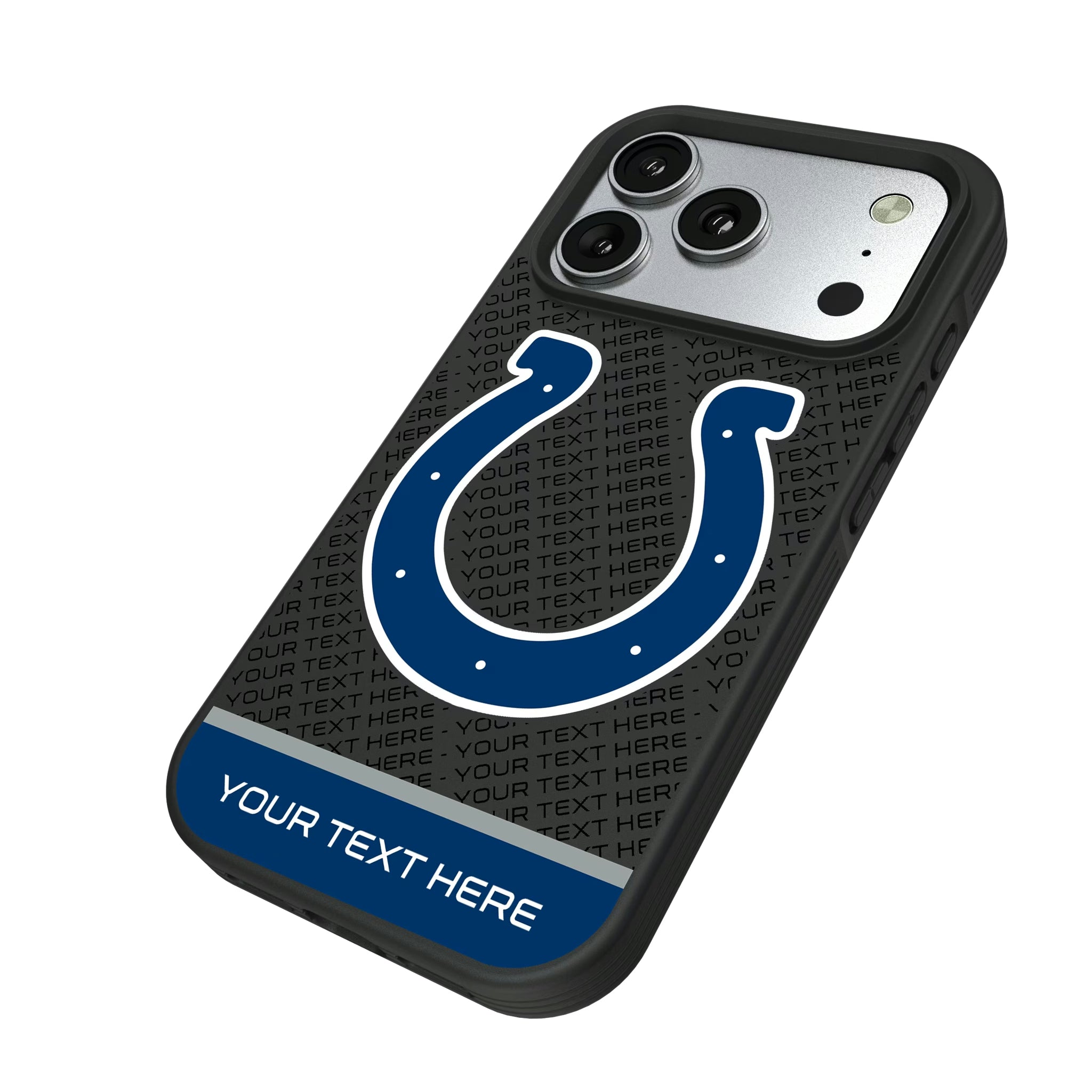 Indianapolis Colts Personalized EndZone Plus iPhone Bump Phone Case for Apple iPhone - Isometric View#Device_iPhone 17 Pro