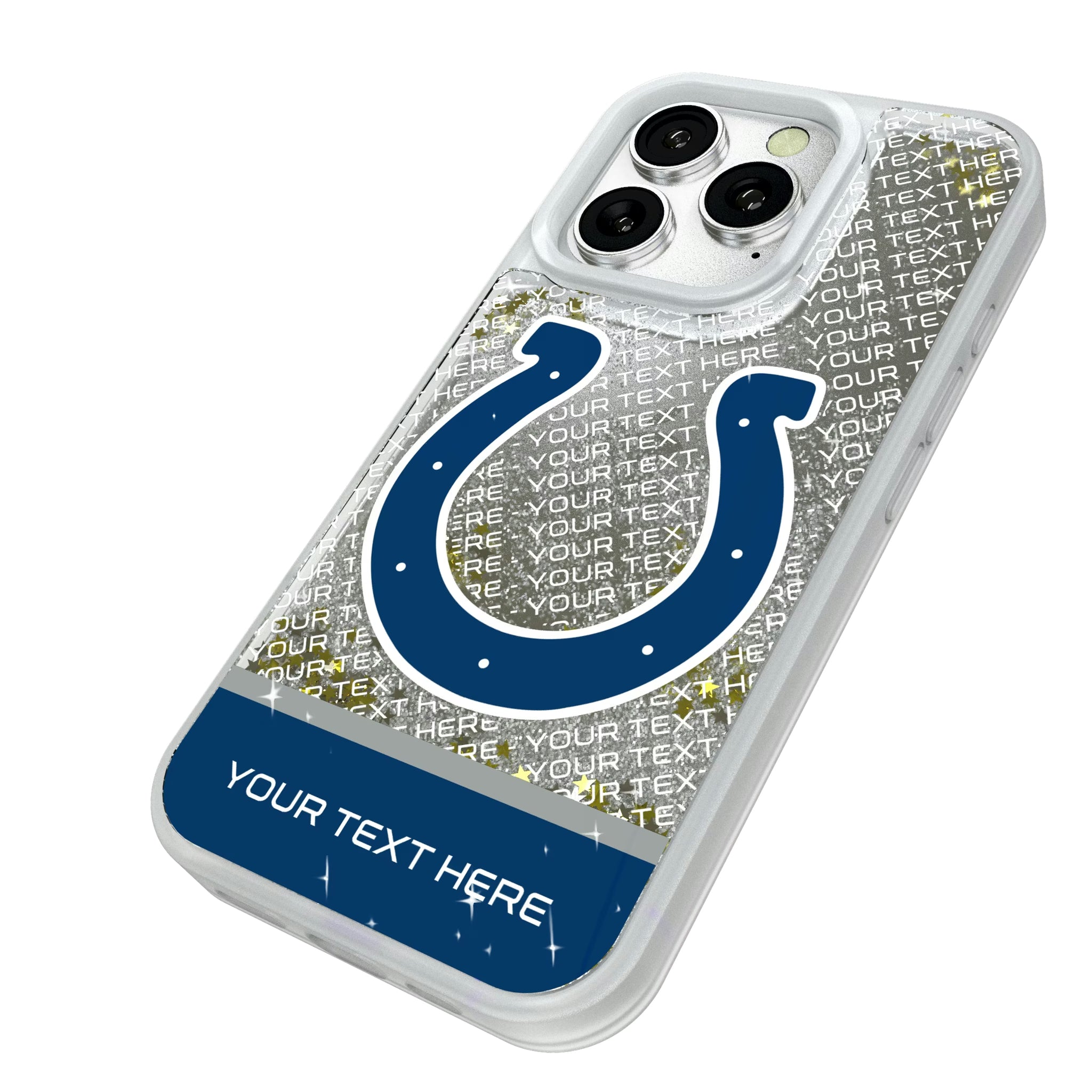Indianapolis Colts Personalized EndZone Plus iPhone Glitter Phone Case for Apple iPhone - Isometric View#Device_iPhone 16 Pro