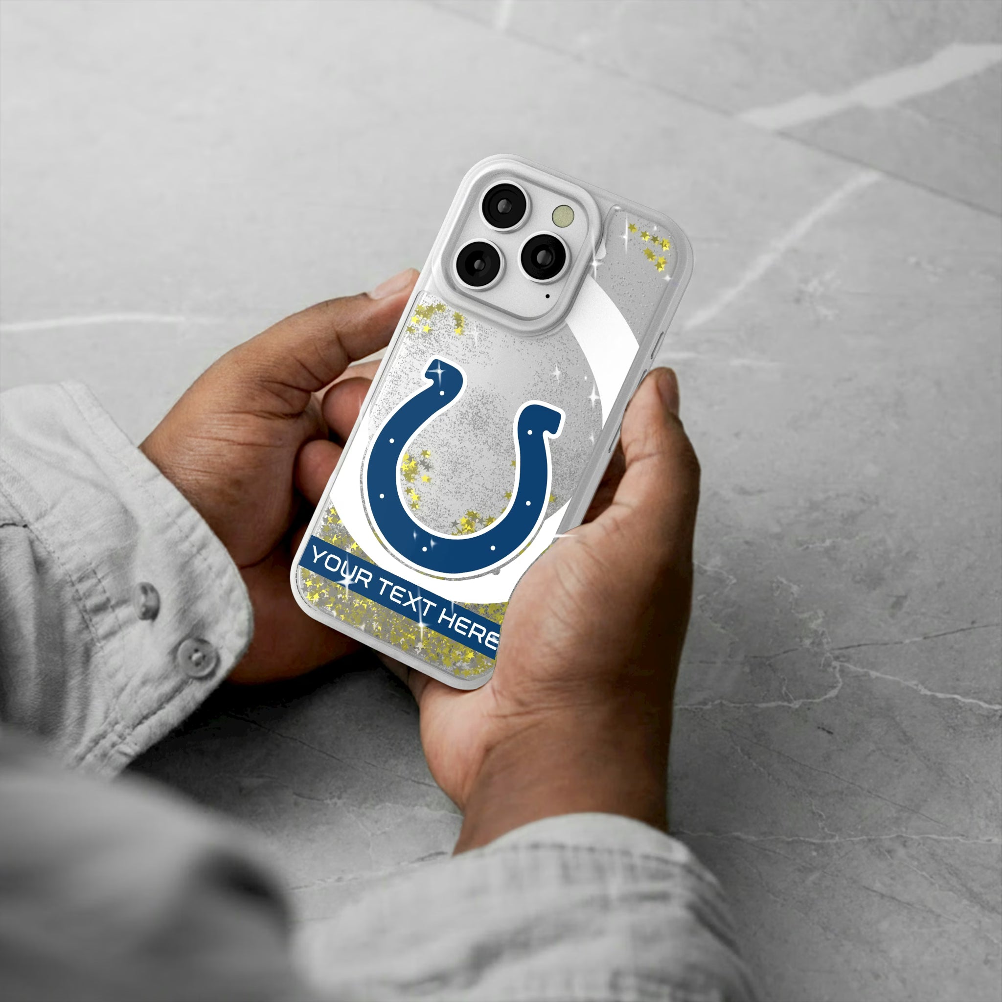 Indianapolis Colts Personalized Tilt iPhone Glitter Phone Case for Apple iPhone - Lifestyle#Device_iPhone 16 Pro