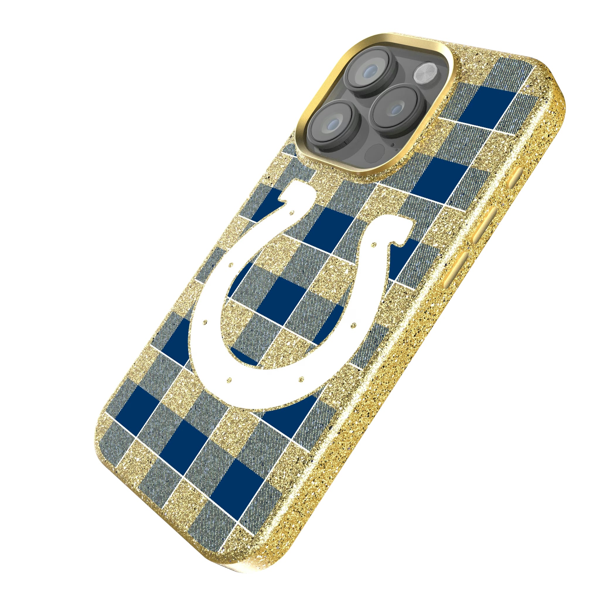 Indianapolis Colts Plaid iPhone Bling Phone Case for Apple iPhone - Isometric View
