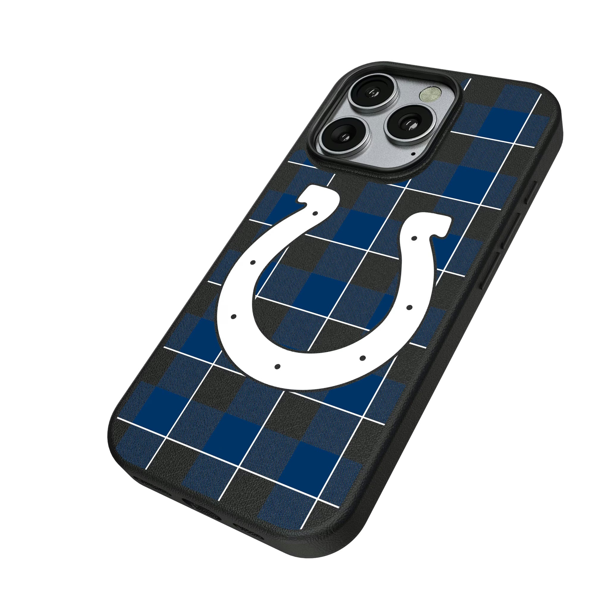 Indianapolis Colts Plaid iPhone MagSafe Compatible Phone Case for Apple iPhone - Isometric View