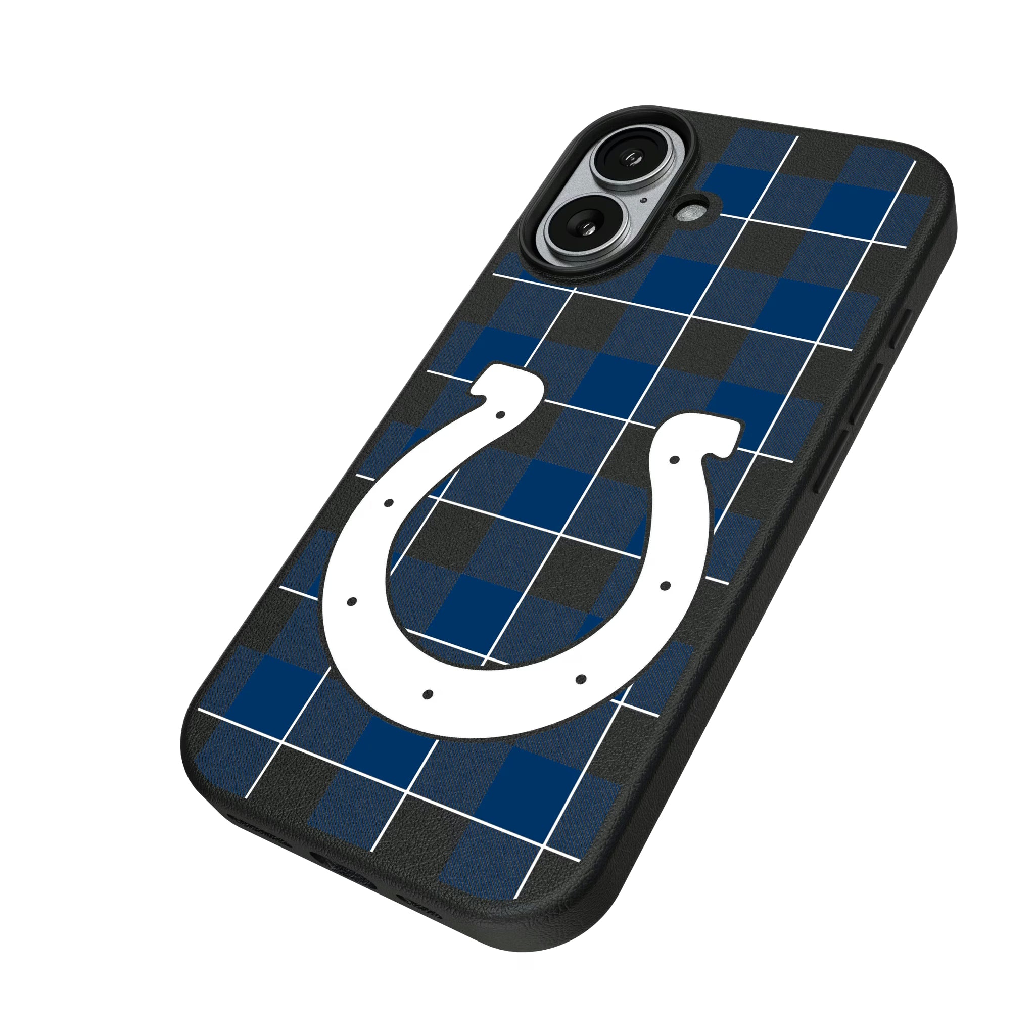Indianapolis Colts Plaid iPhone MagSafe Compatible Phone Case for Apple iPhone - Isometric View#Device_iPhone 17