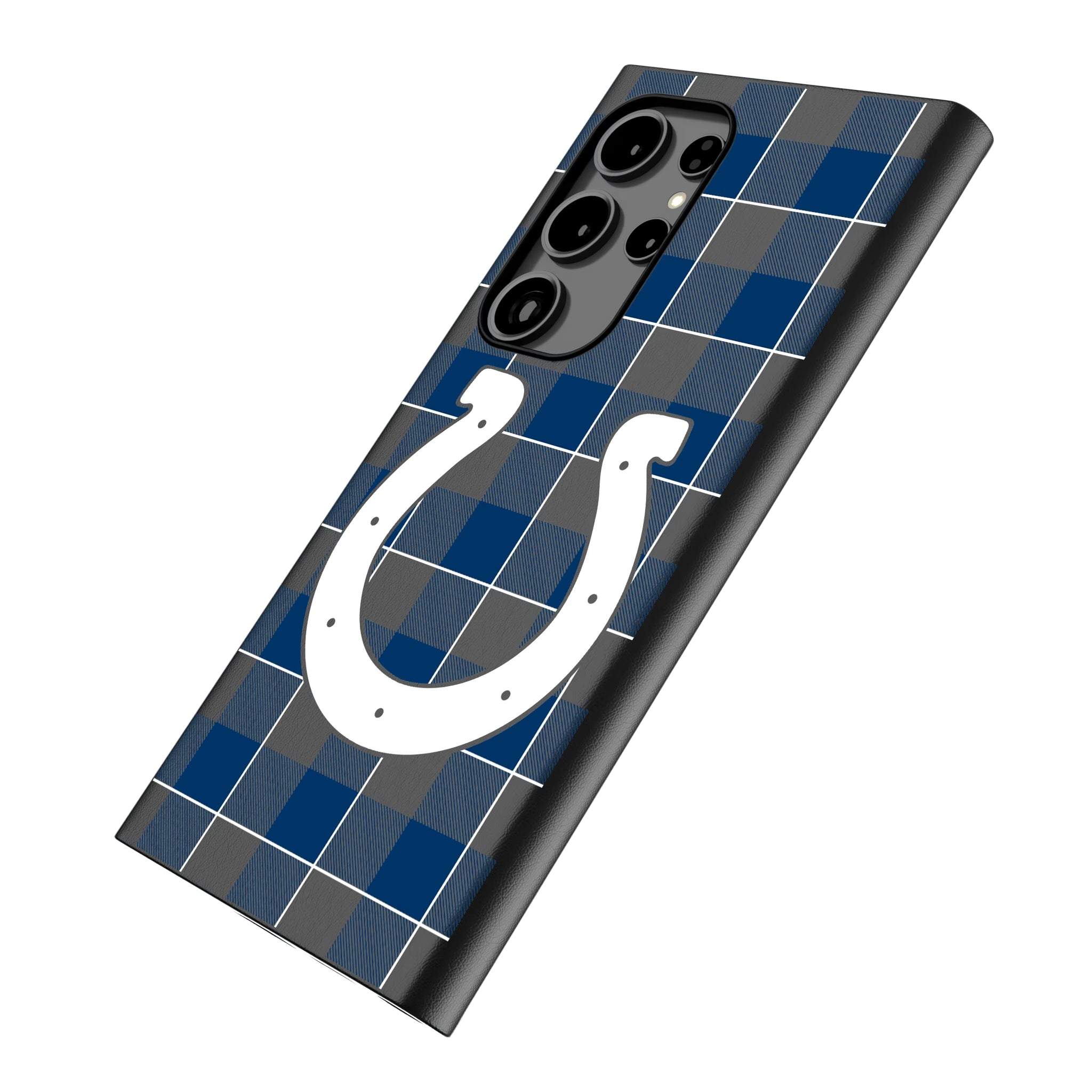 Indianapolis Colts Plaid Galaxy MagSafe Compatible Phone Case for Samsung Galaxy - Isometric View