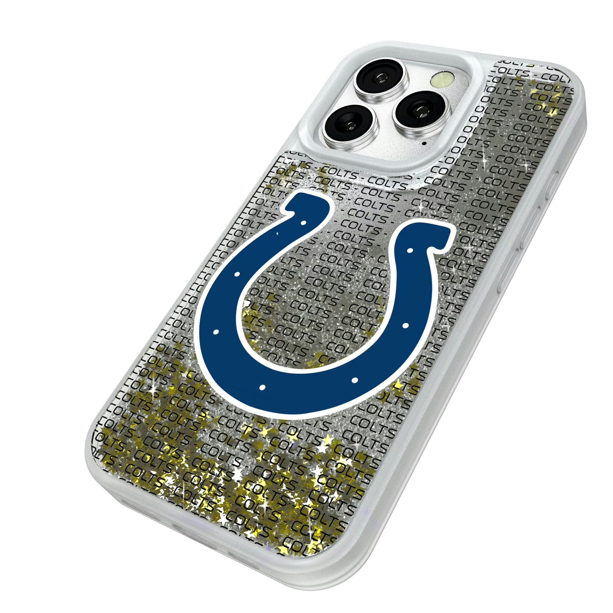 Indianapolis Colts Text Backdrop iPhone Glitter Phone Case for Apple iPhone - Isometric View#Device_iPhone 16 Pro