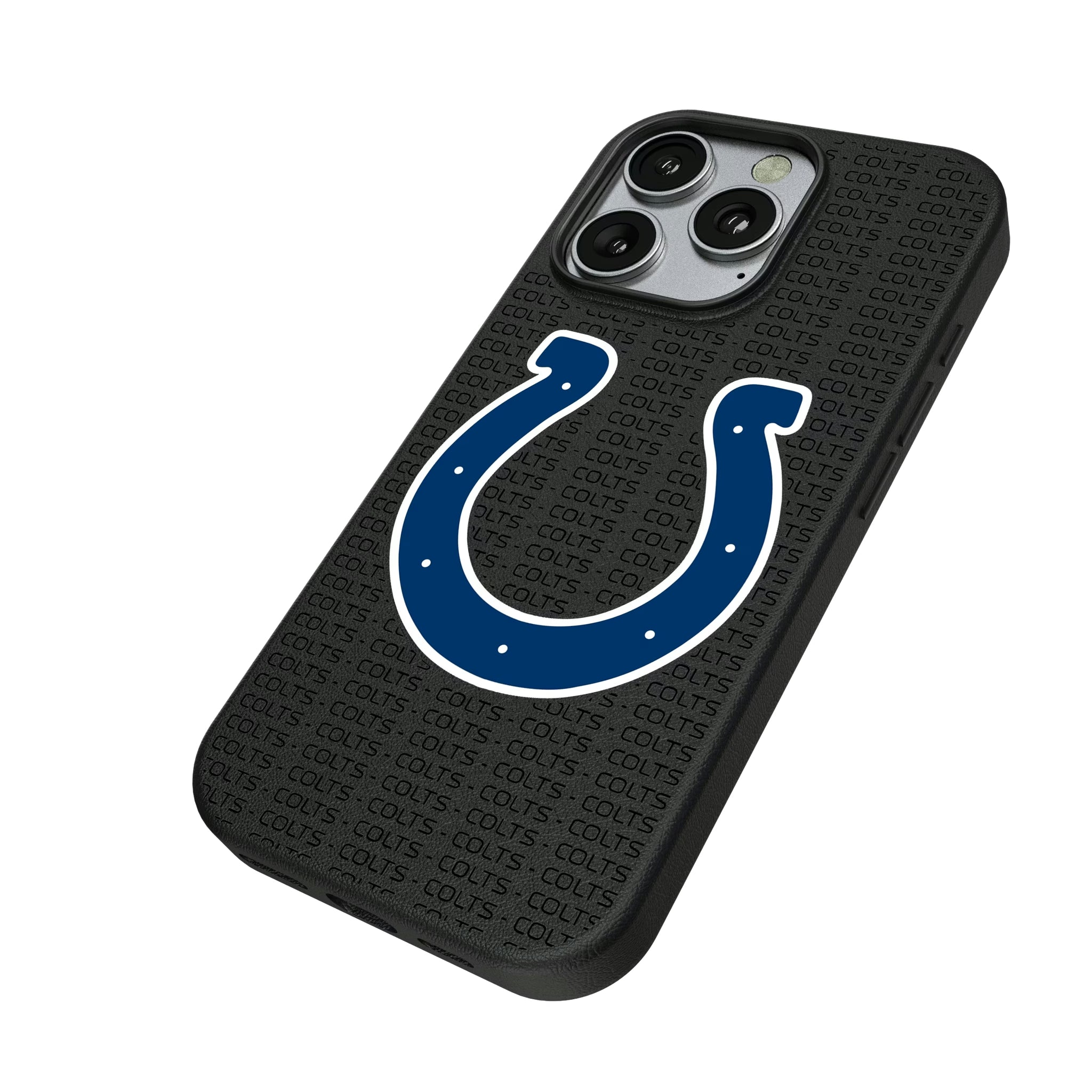 Indianapolis Colts Text Backdrop iPhone MagSafe Compatible Phone Case for Apple iPhone - Isometric View
