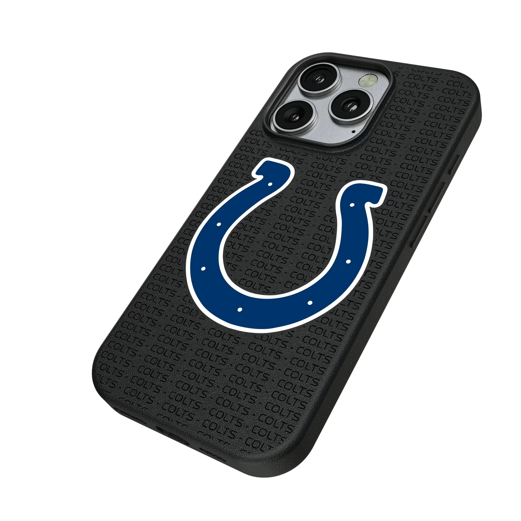 Indianapolis Colts Text Backdrop iPhone MagSafe Compatible Phone Case for Apple iPhone - Isometric View