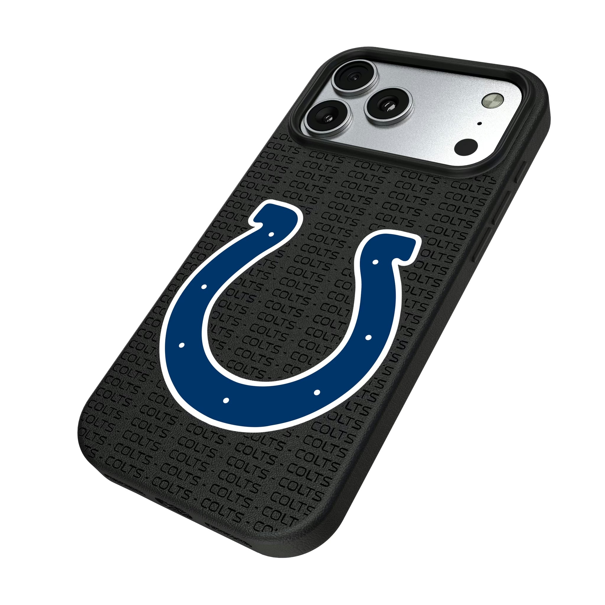 Indianapolis Colts Text Backdrop iPhone MagSafe Compatible Phone Case for Apple iPhone - Isometric View#Device_iPhone 17 Pro Max