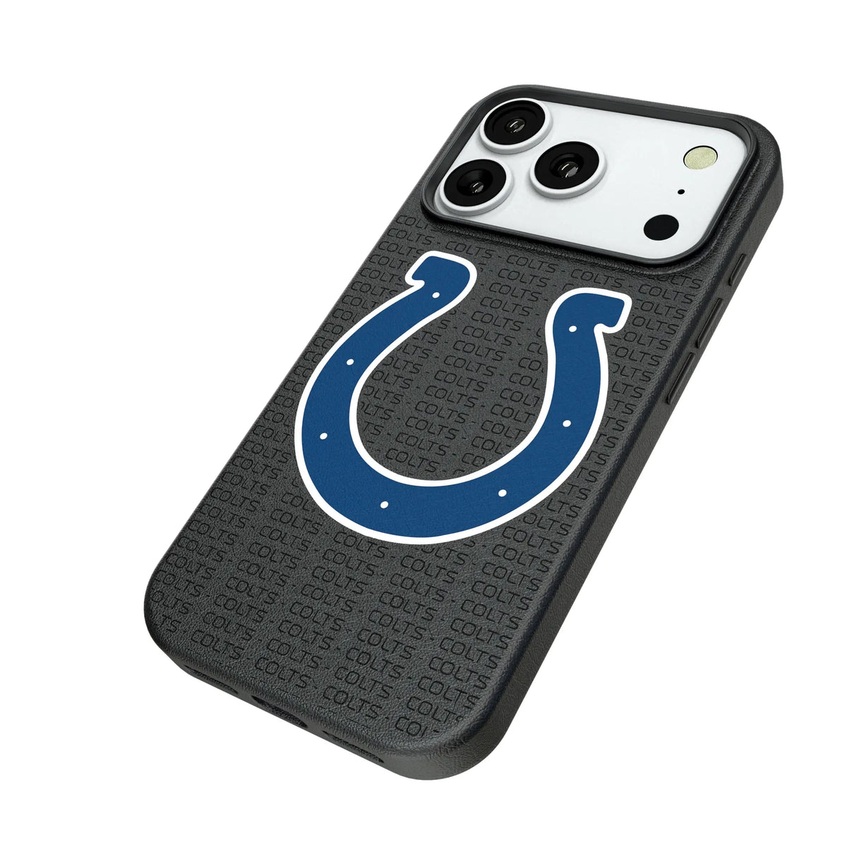 Indianapolis Colts Text Backdrop iPhone MagSafe Compatible Phone Case for Apple iPhone - Isometric View#Device_iPhone 18 Pro