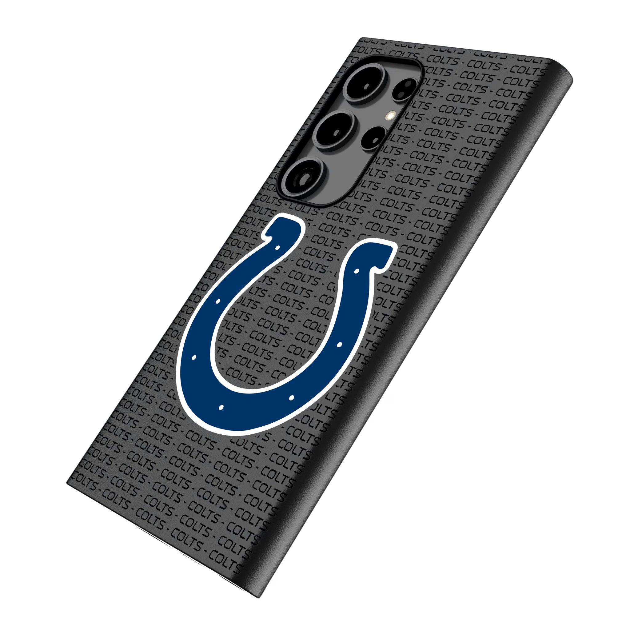 Indianapolis Colts Text Backdrop Galaxy MagSafe Compatible Phone Case for Samsung Galaxy - Isometric View