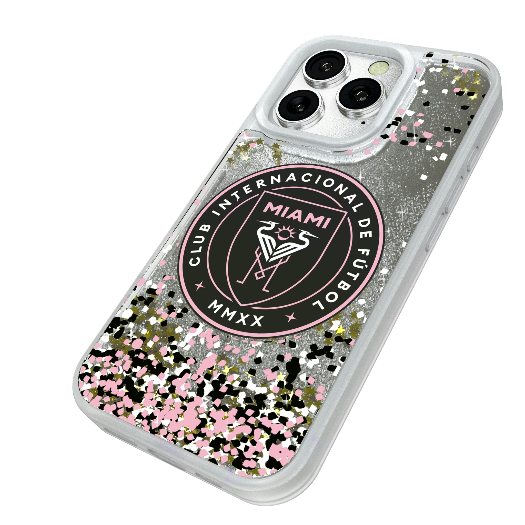 Inter Miami CF Confetti iPhone Glitter Phone Case for Apple iPhone - Isometric View#Device_iPhone 16 Pro