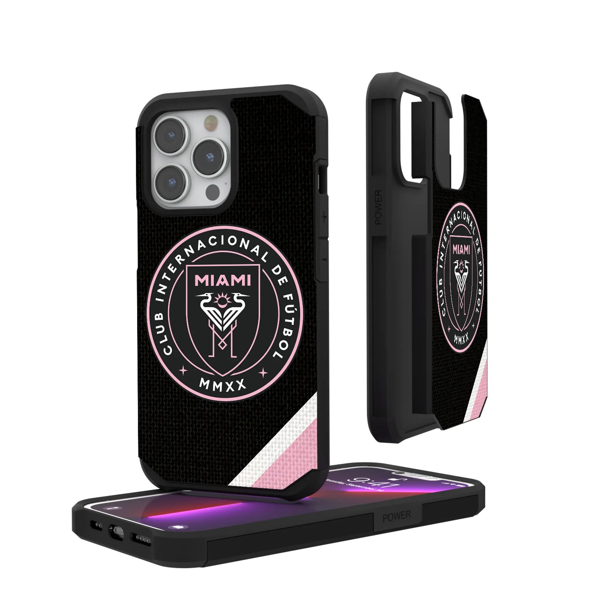 Inter Miami CF Diagonal Stripe iPhone Rugged Phone Case for Apple iPhone