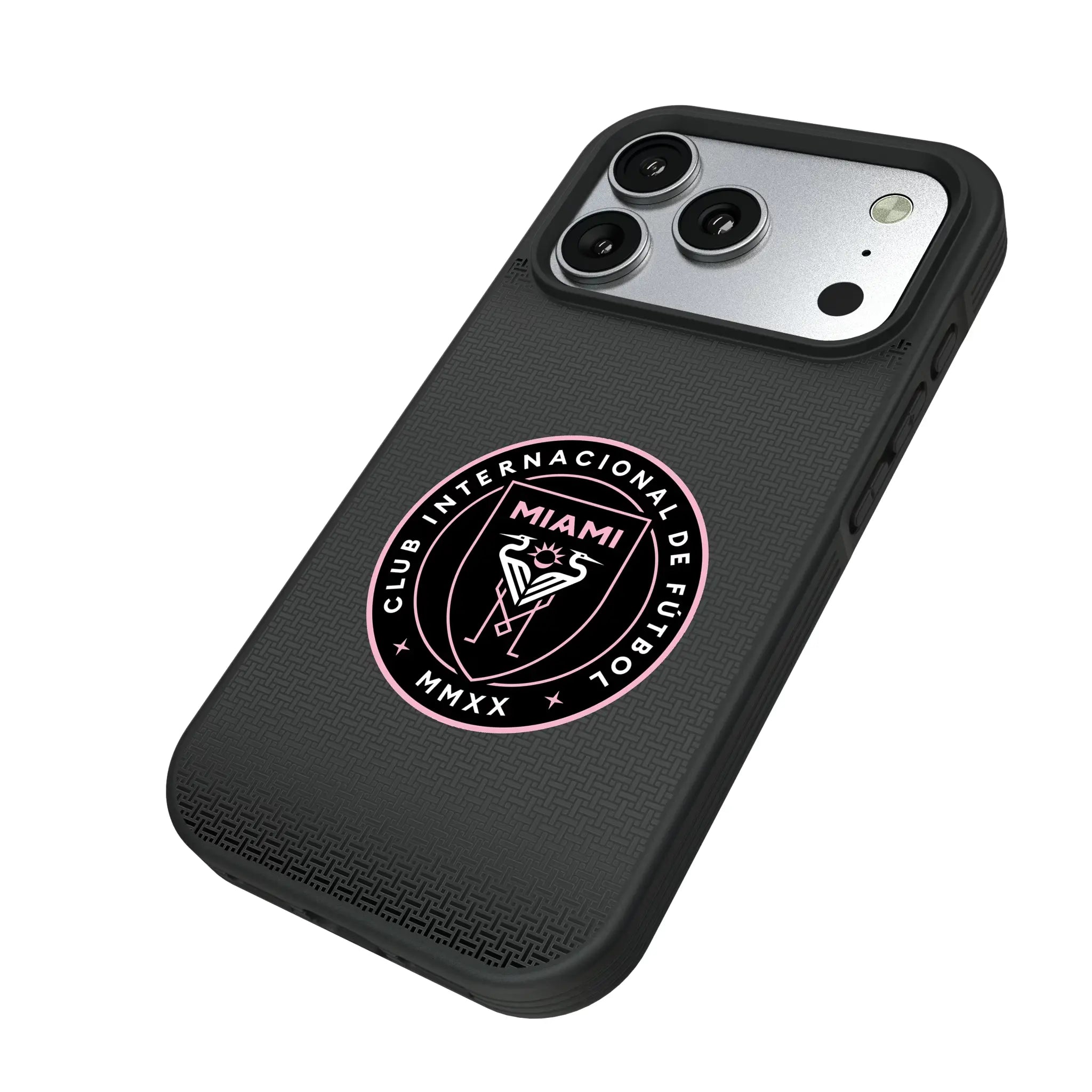 Inter Miami CF Linen iPhone Bump Phone Case for Apple iPhone - Isometric View#Device_iPhone 17 Pro