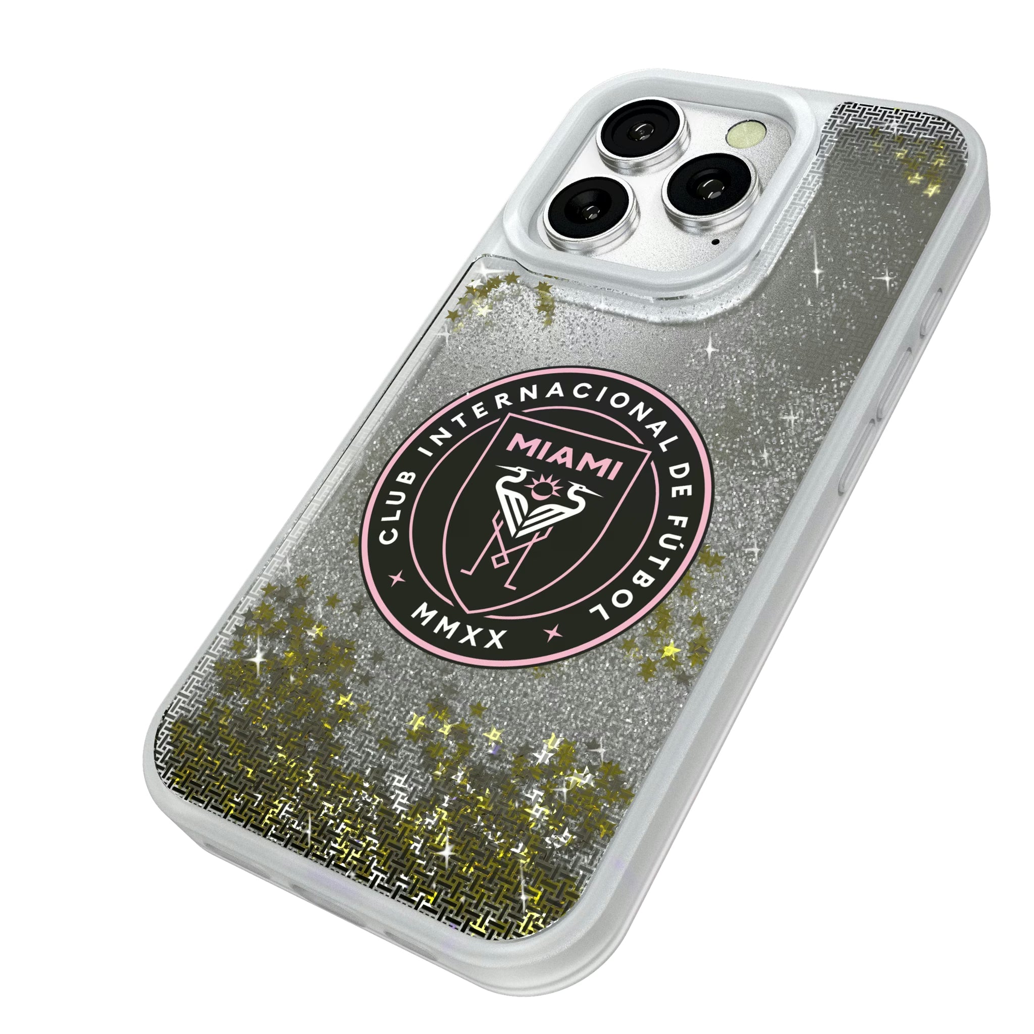 Inter Miami CF Linen iPhone Glitter Phone Case for Apple iPhone - Isometric View#Device_iPhone 16 Pro