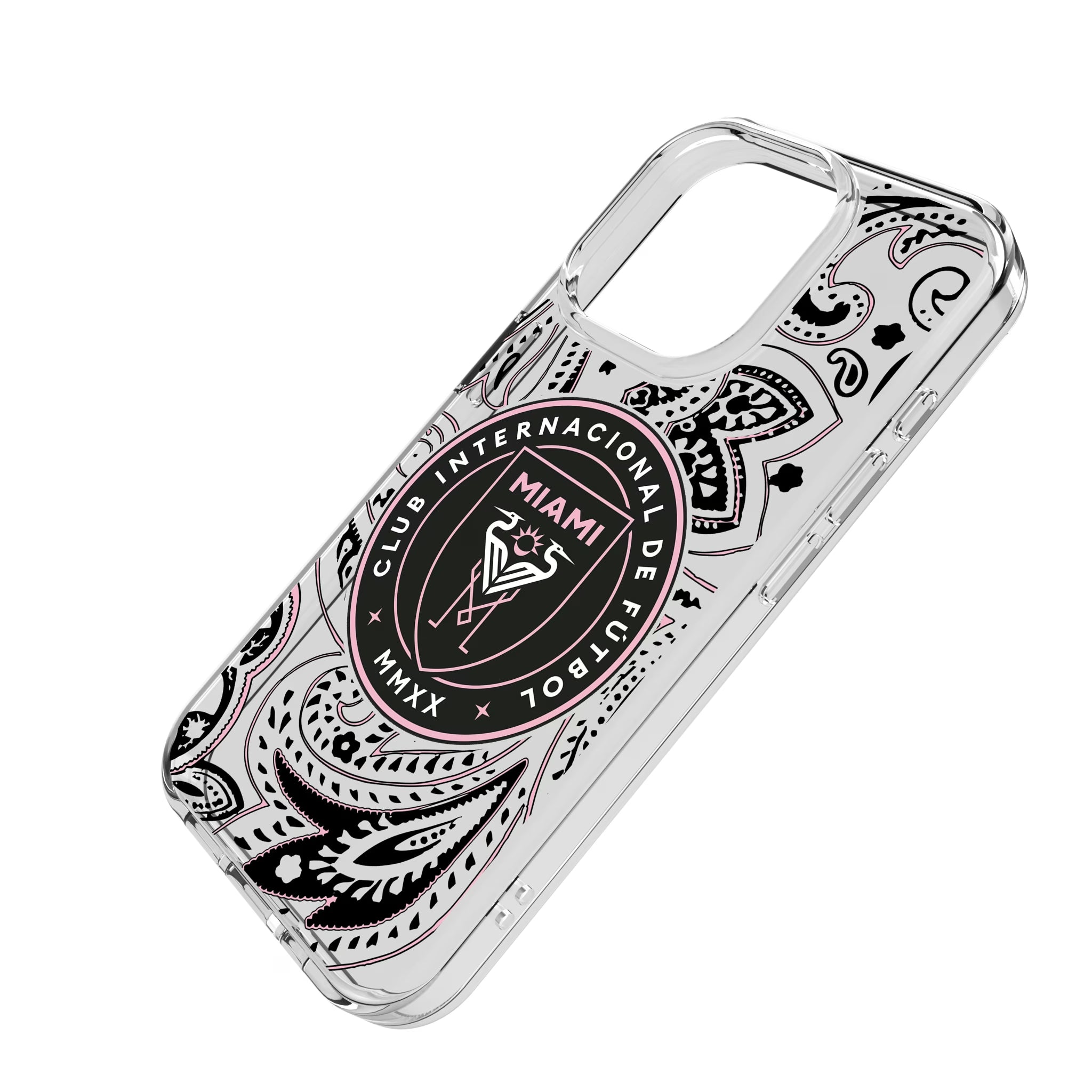 Inter Miami CF Paisley iPhone Clear Phone Case for Apple iPhone - Isometric View