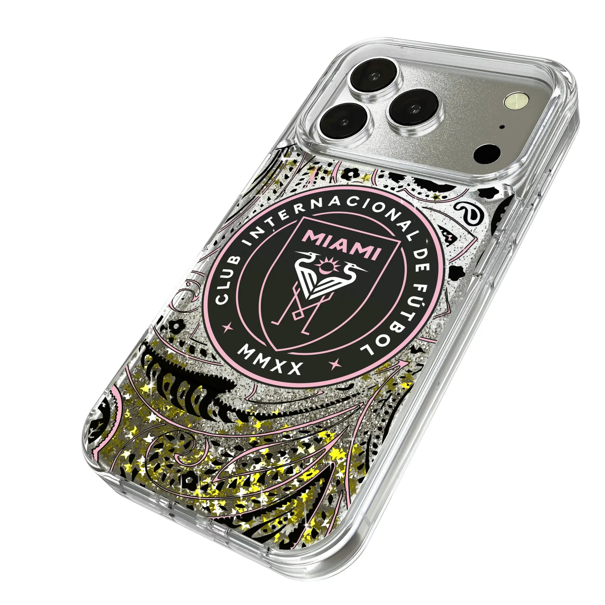 Inter Miami CF Paisley iPhone Glitter Phone Case for Apple iPhone - Isometric View