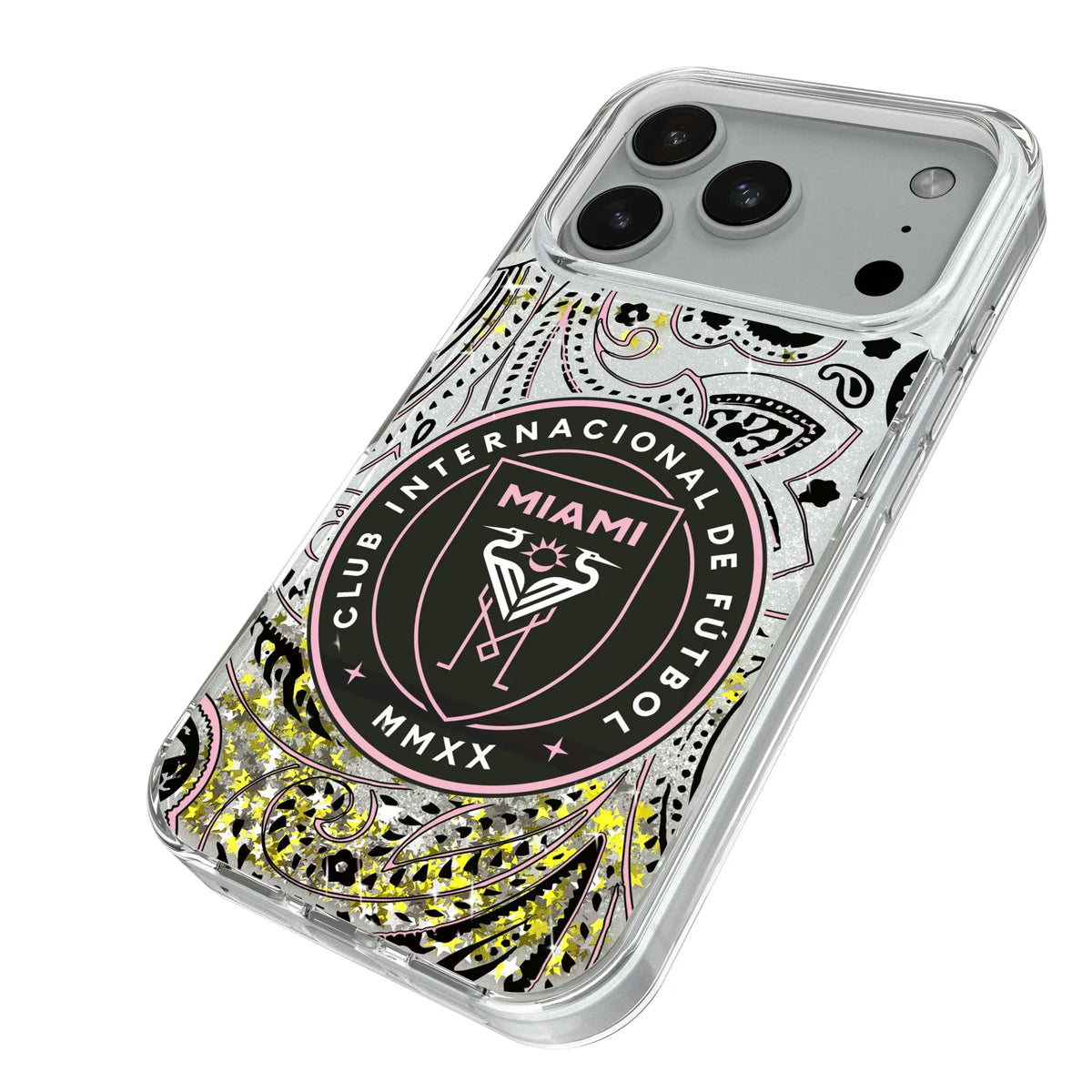 Inter Miami CF Paisley iPhone Glitter Phone Case for Apple iPhone - Isometric View#Device_iPhone 18 Pro