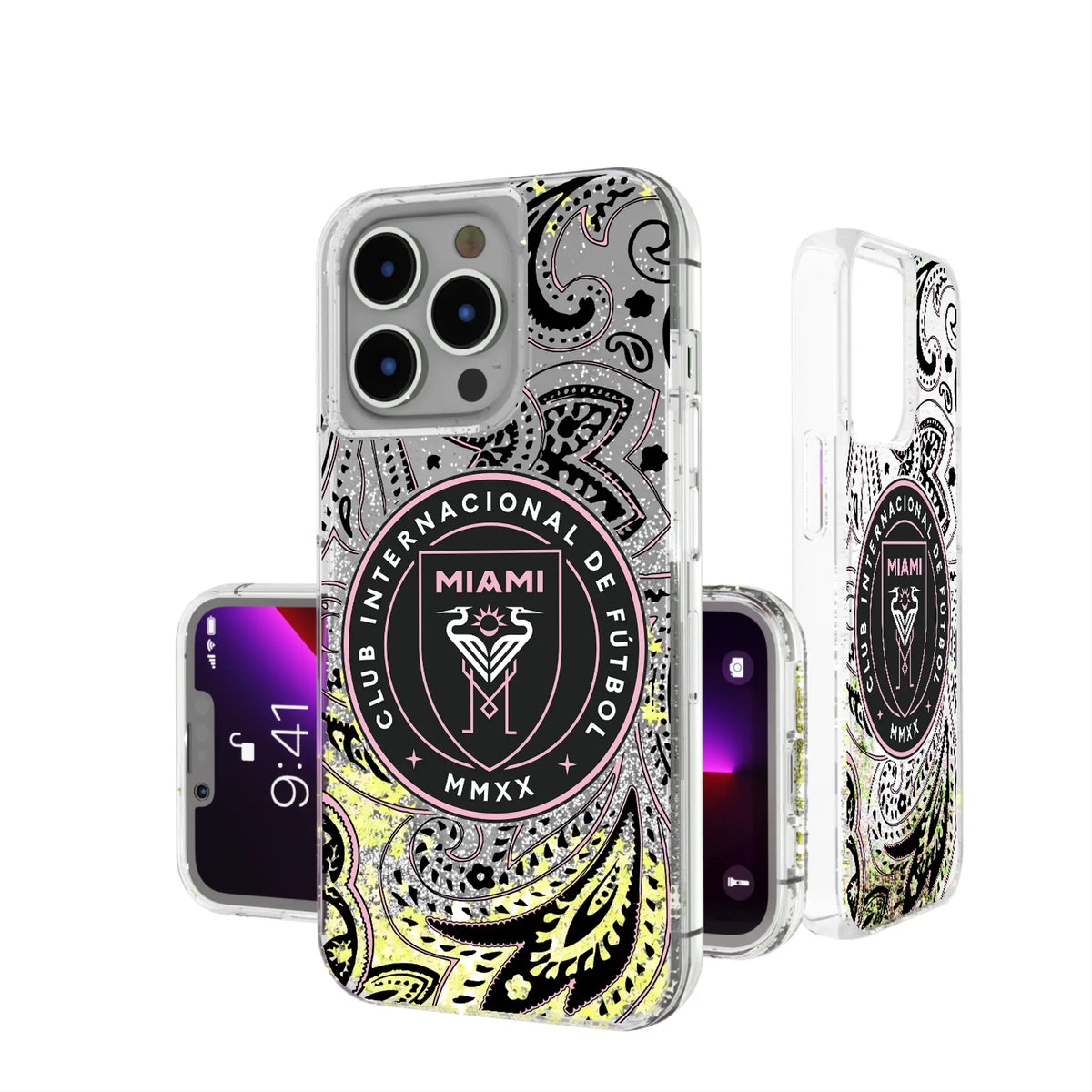 Inter Miami CF Paisley Glitter Phone Case for Apple iPhone