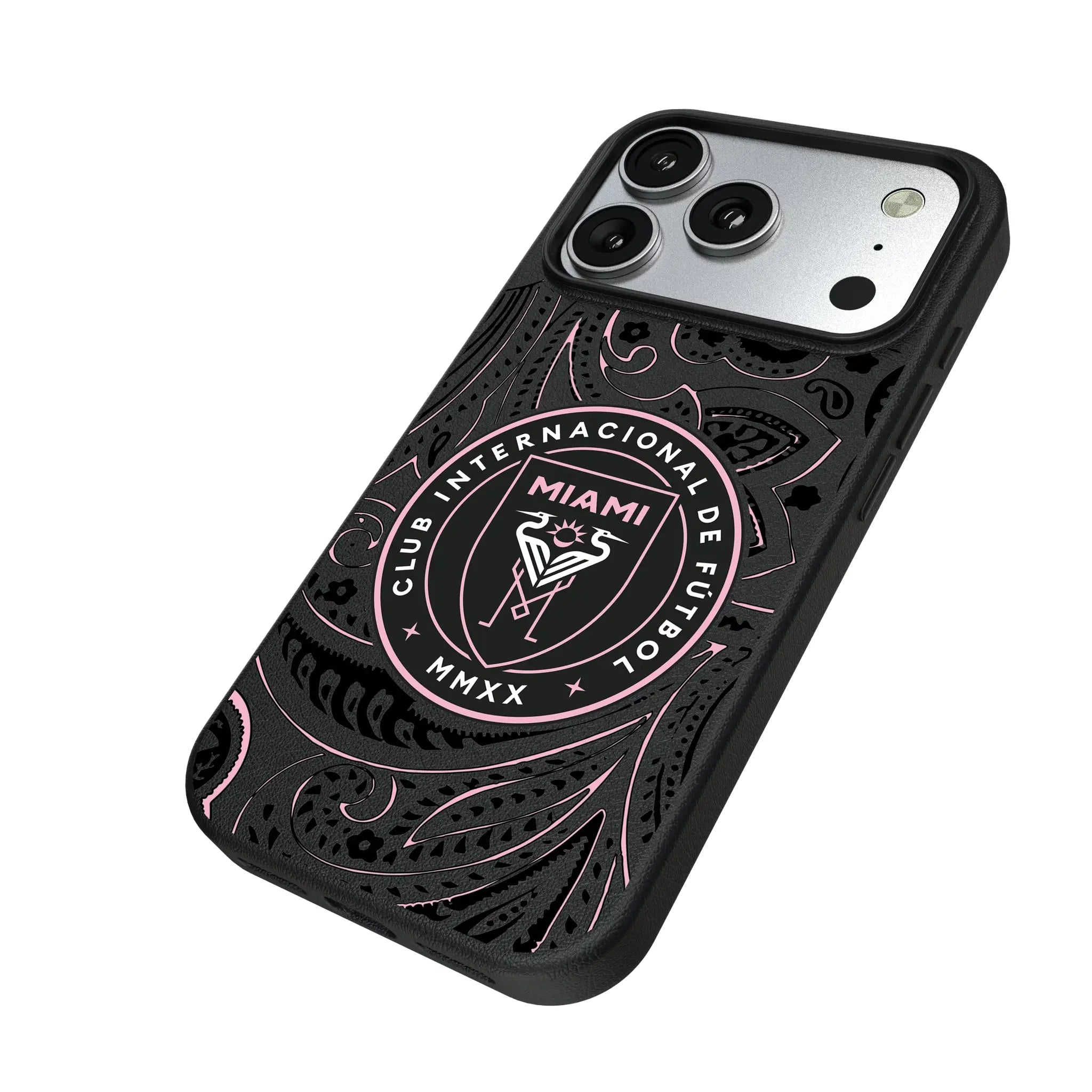 Inter Miami CF Paisley iPhone MagSafe Compatible Phone Case for Apple iPhone - Isometric View#Device_iPhone 17 Pro