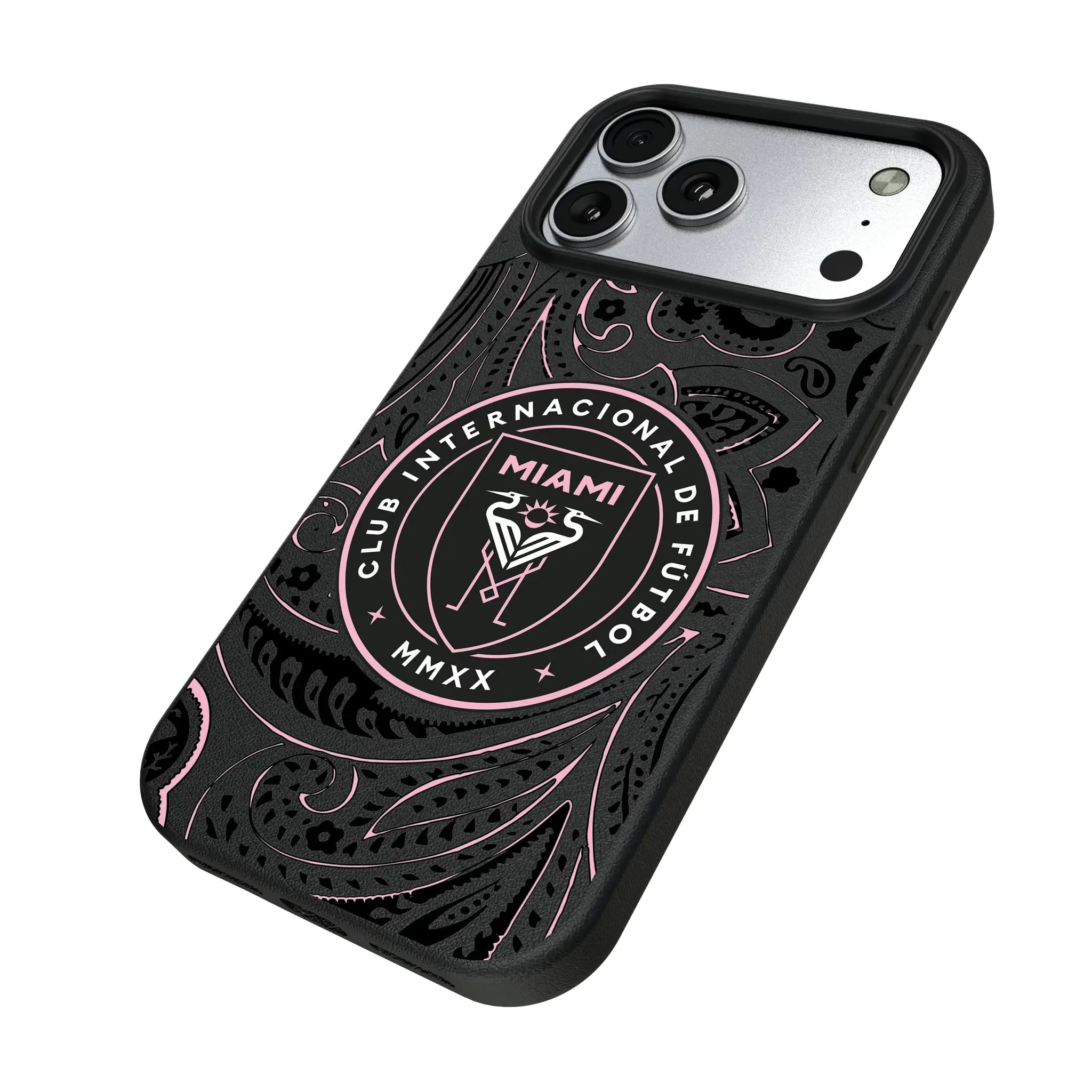 Inter Miami CF Paisley iPhone MagSafe Compatible Phone Case for Apple iPhone - Isometric View#Device_iPhone 17 Pro Max