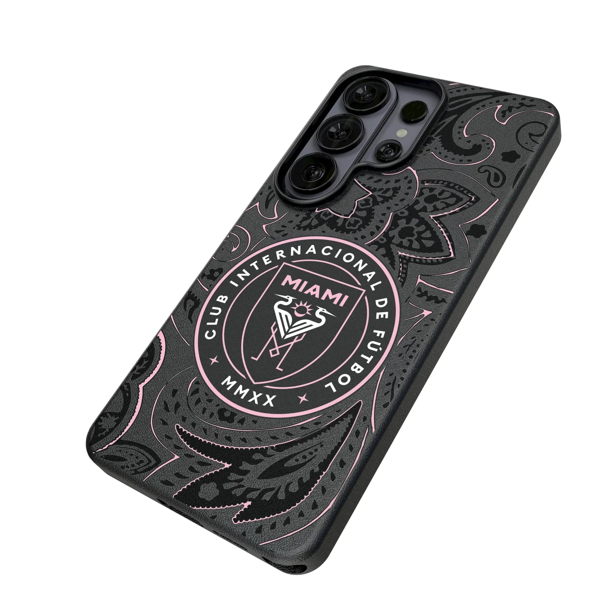 Inter Miami CF Paisley Galaxy MagSafe Compatible Phone Case for Samsung Galaxy - Isometric View#Device_Galaxy S26 Ultra