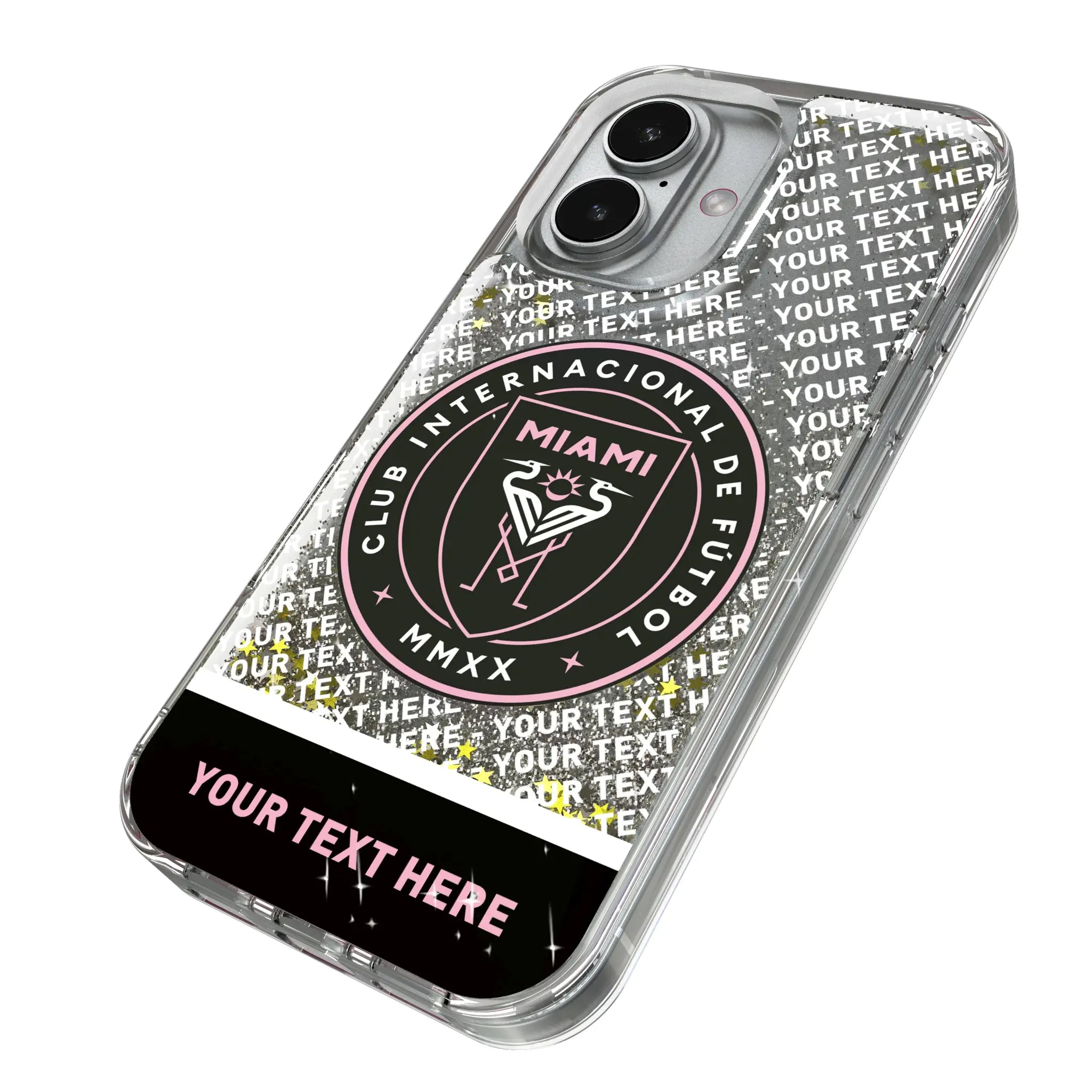 Inter Miami CF Personalized EndZone Plus iPhone Glitter Phone Case for Apple iPhone - Isometric View
