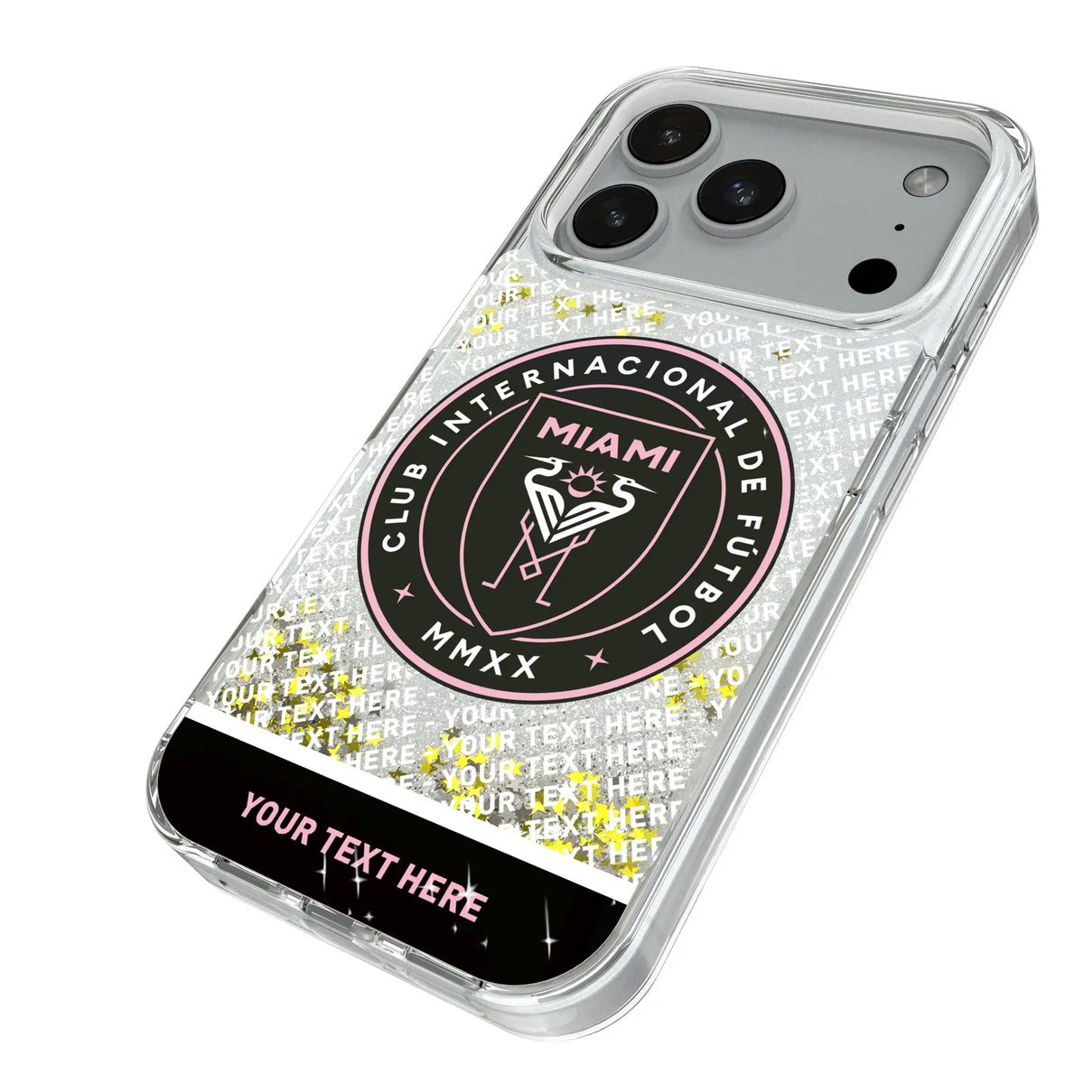 Inter Miami CF Personalized EndZone Plus iPhone Glitter Phone Case for Apple iPhone - Isometric View#Device_iPhone 18 Pro