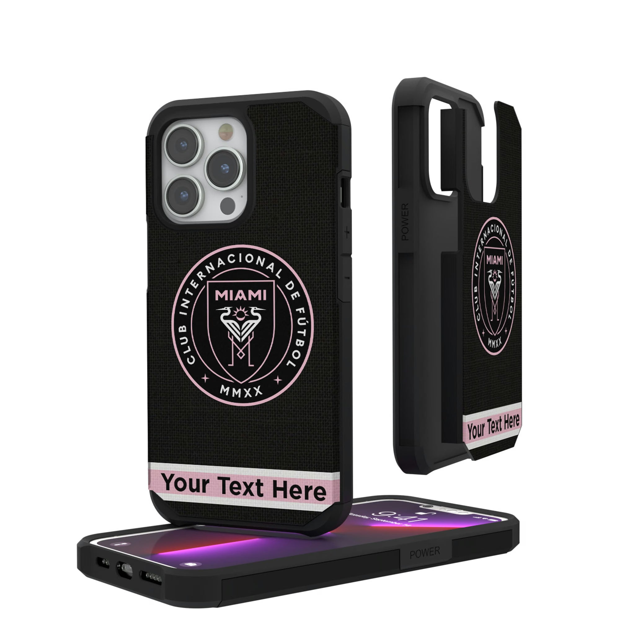 Inter Miami CF Personalized Stripe iPhone Rugged Phone Case for Apple iPhone