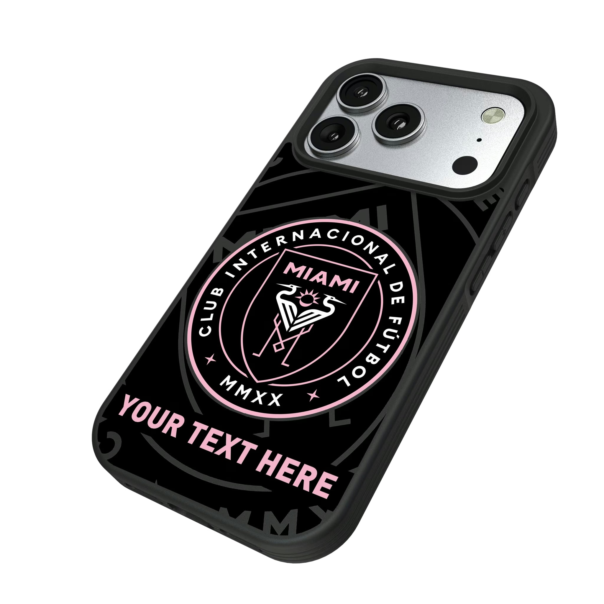 Inter Miami CF Personalized Tilt iPhone Bump Phone Case for Apple iPhone - Isometric View#Device_iPhone 17 Pro