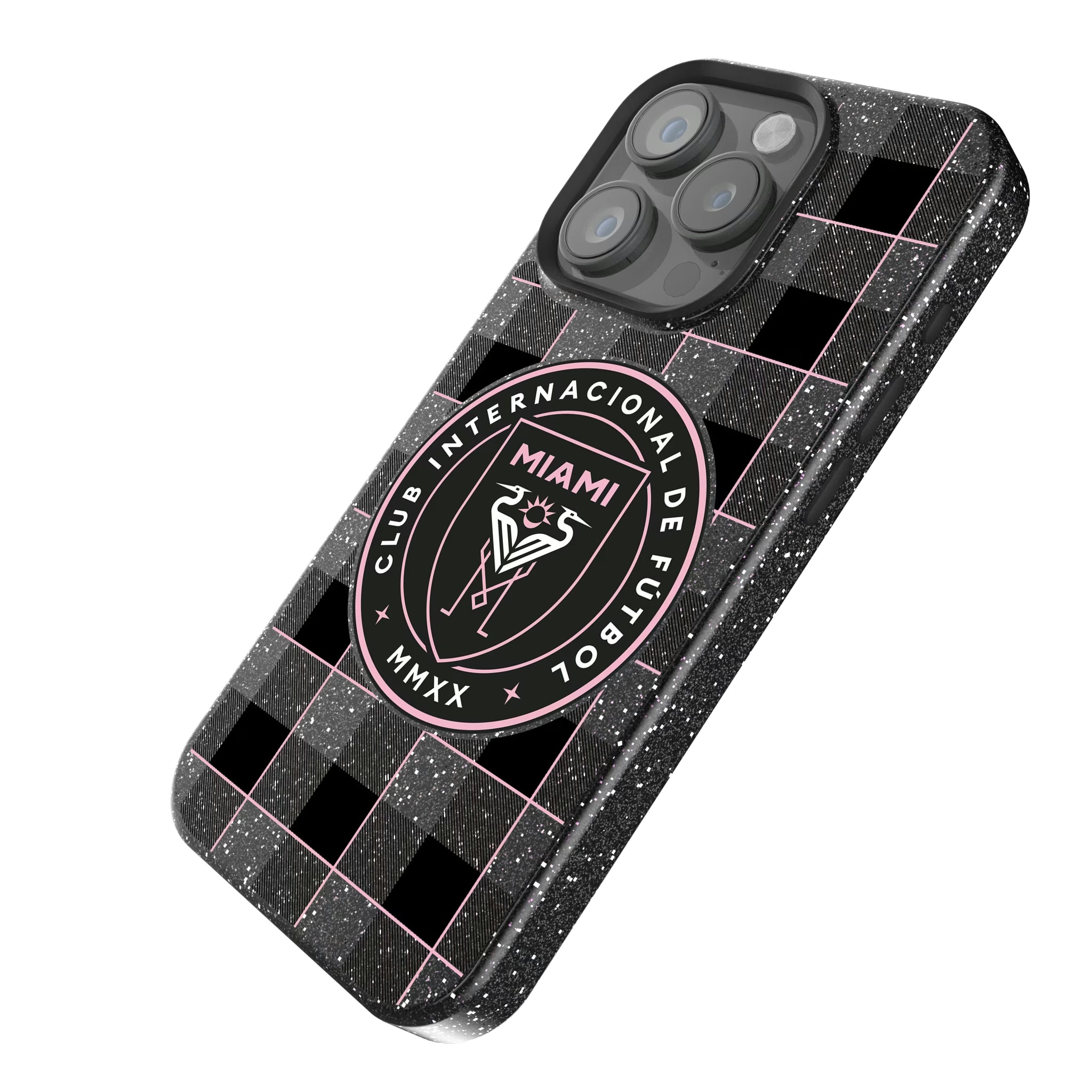 Inter Miami CF Plaid iPhone Bling Phone Case for Apple iPhone - Isometric View