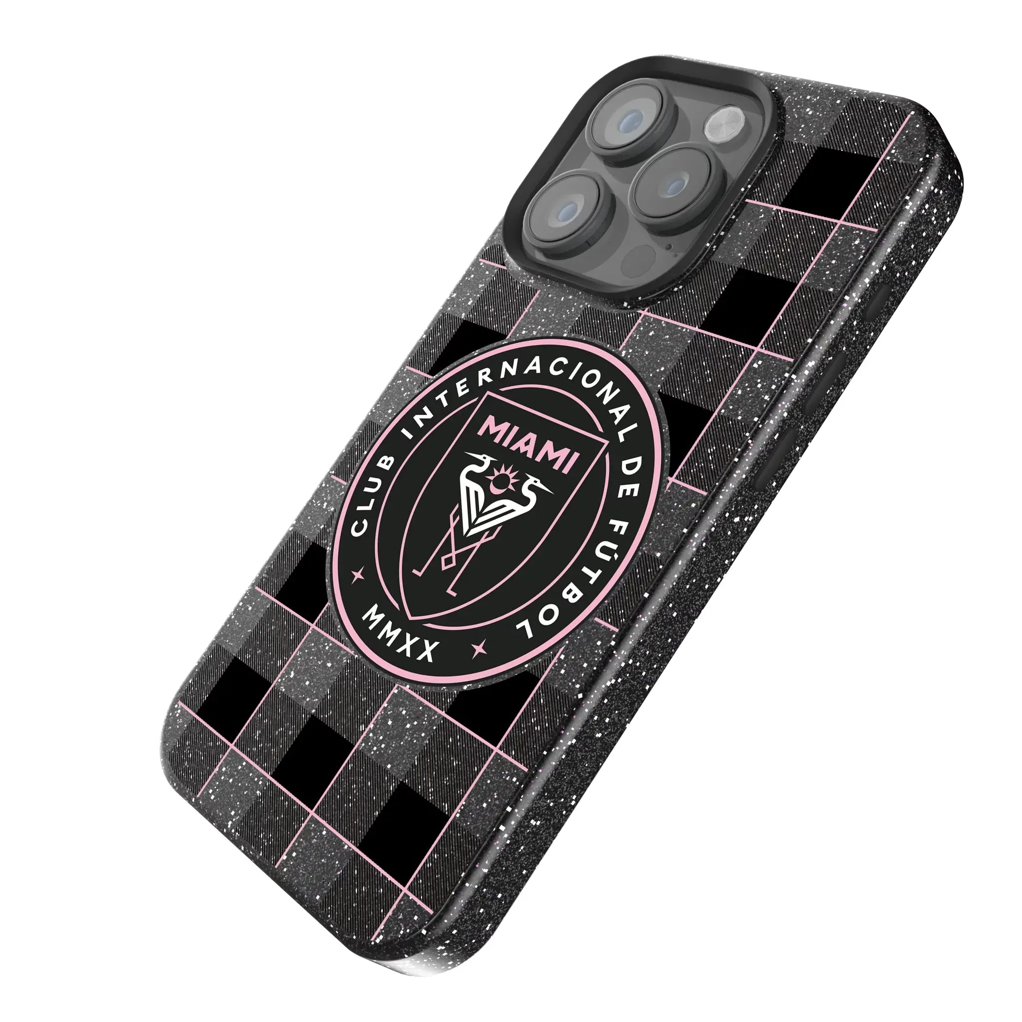 Inter Miami CF Plaid iPhone Bling Phone Case for Apple iPhone - Isometric View
