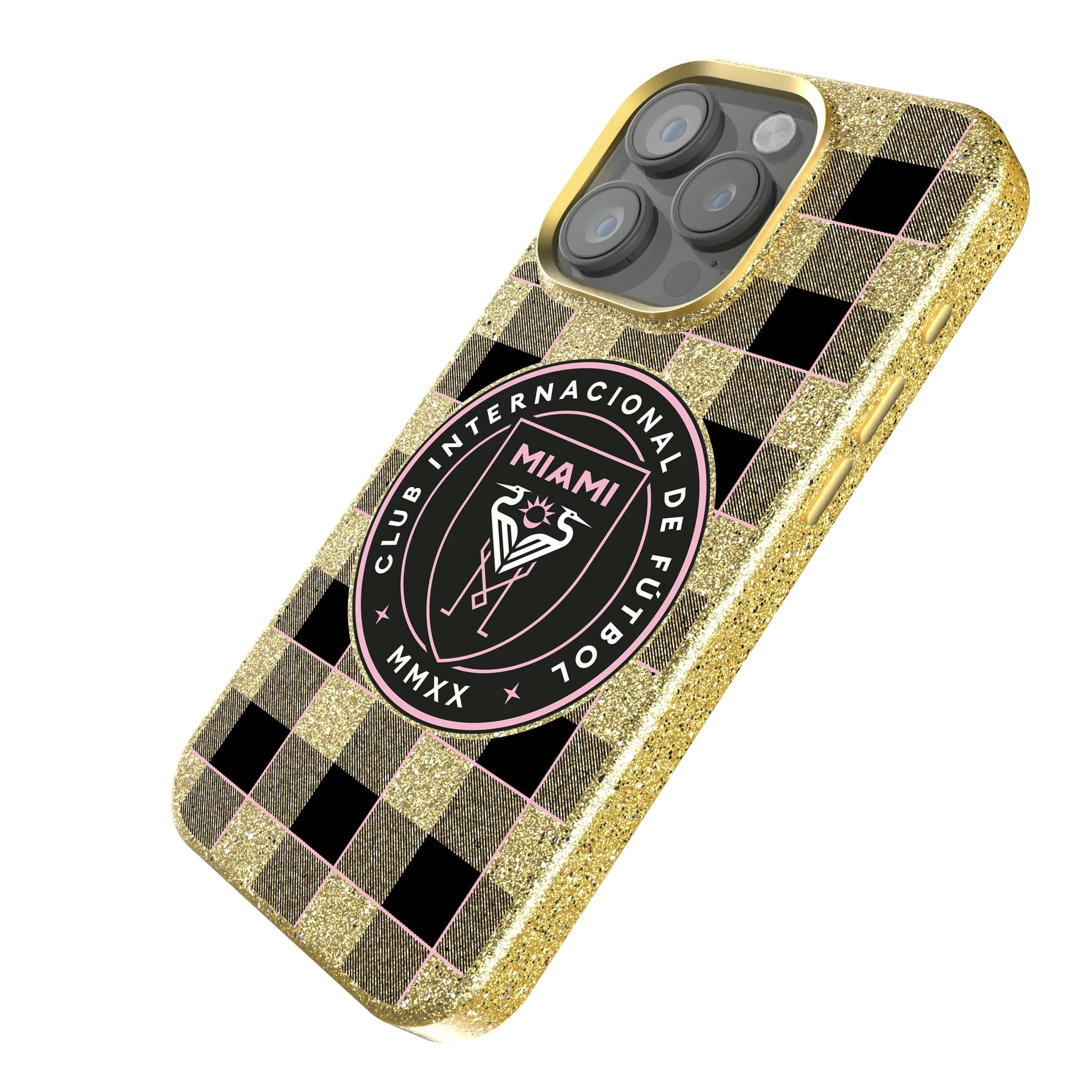 Inter Miami CF Plaid iPhone Bling Phone Case for Apple iPhone - Isometric View
