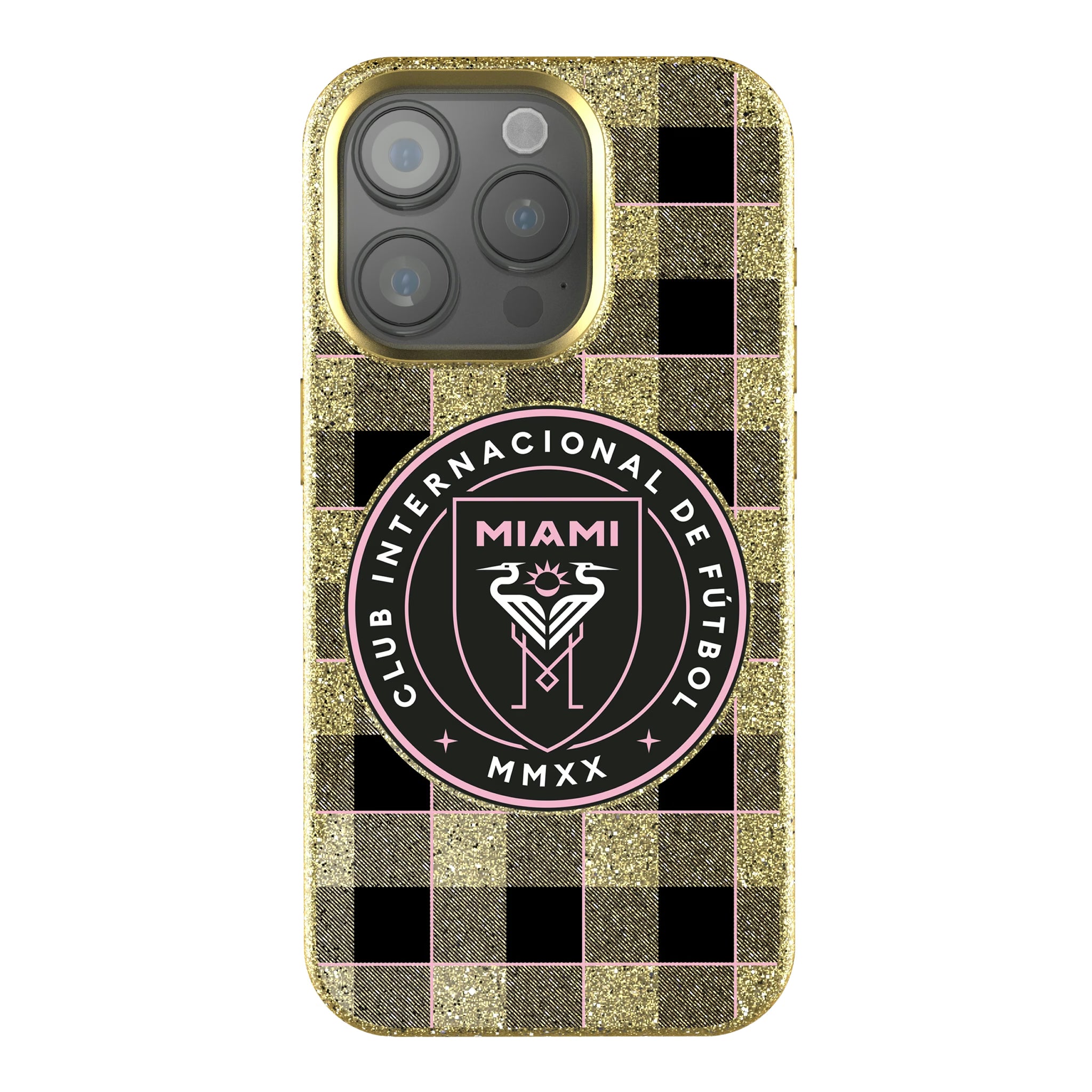 Inter Miami CF Plaid iPhone Bling Phone Case for Apple iPhone