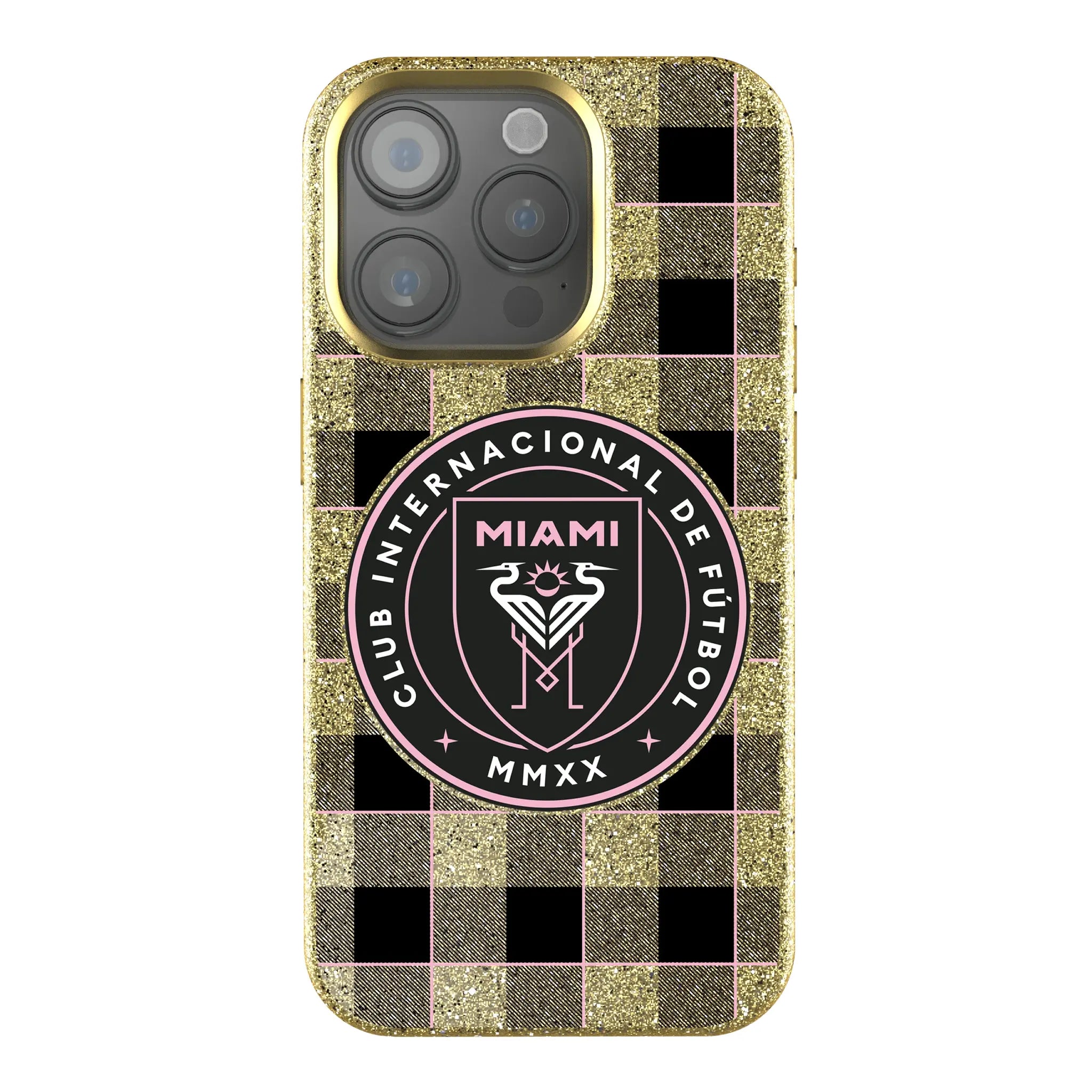Inter Miami CF Plaid iPhone Bling Phone Case for Apple iPhone