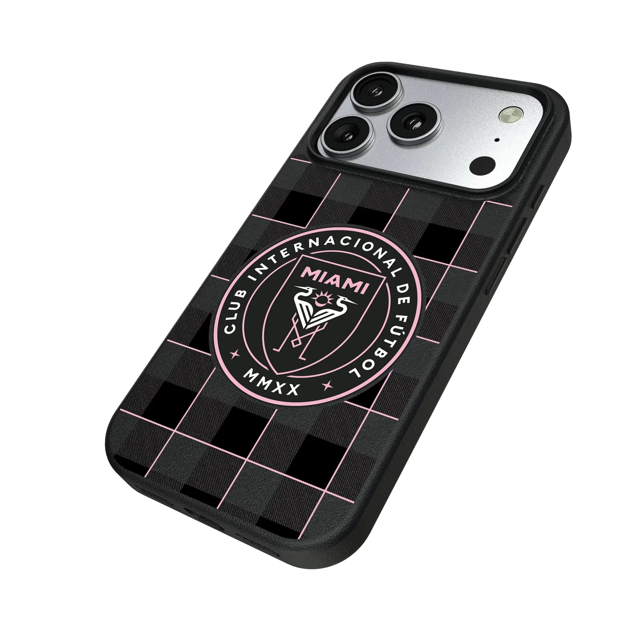 Inter Miami CF Plaid iPhone MagSafe Compatible Phone Case for Apple iPhone - Isometric View#Device_iPhone 17 Pro