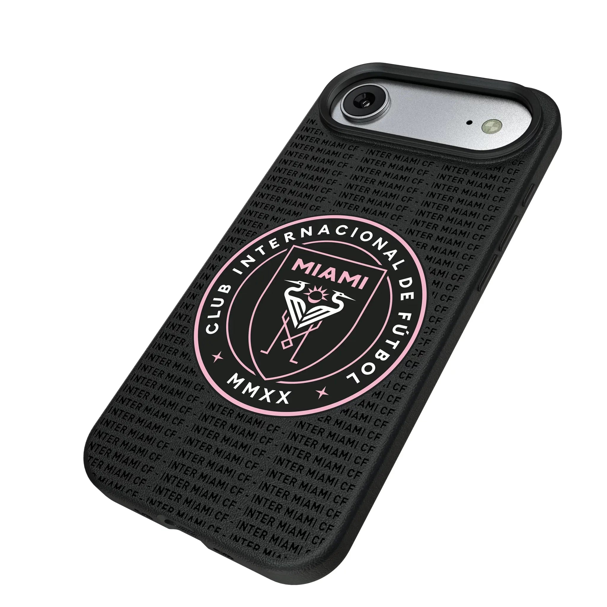 Inter Miami CF Text Backdrop iPhone MagSafe Compatible Phone Case for Apple iPhone - Isometric View#Device_iPhone Air