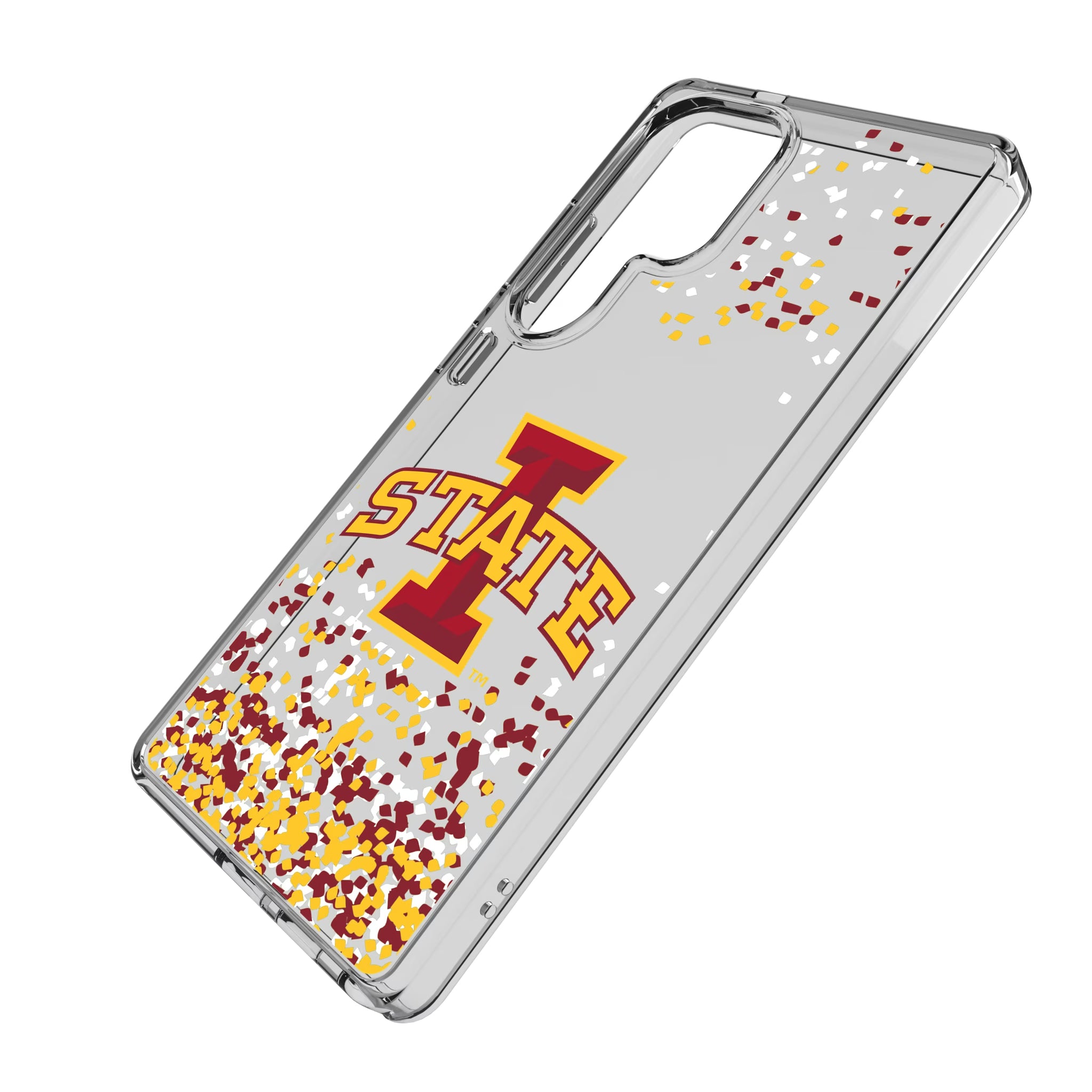 Iowa State University Cyclones Confetti Galaxy Clear Phone Case for Samsung Galaxy - Isometric View