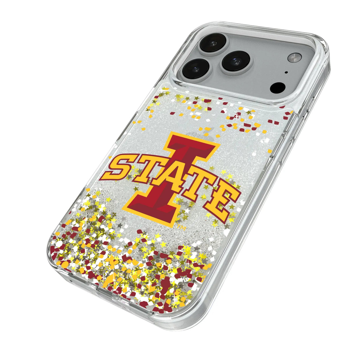 Iowa State University Cyclones Confetti iPhone Glitter Phone Case for Apple iPhone - Isometric View#Device_iPhone 18 Pro
