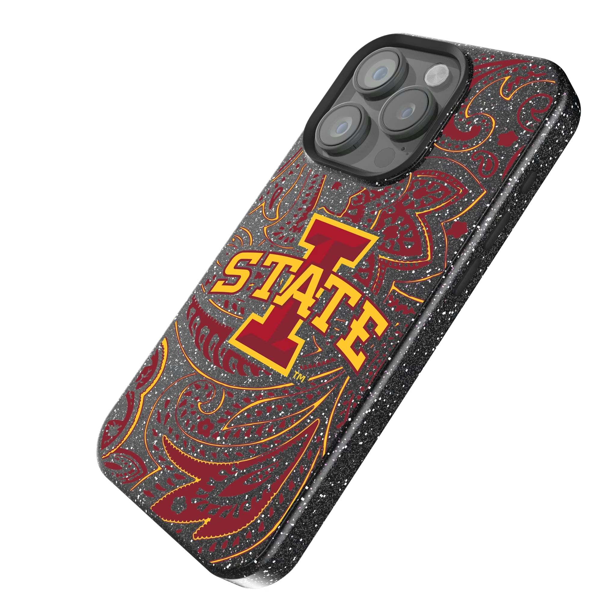 Iowa State University Cyclones Paisley iPhone Bling Phone Case for Apple iPhone - Isometric View