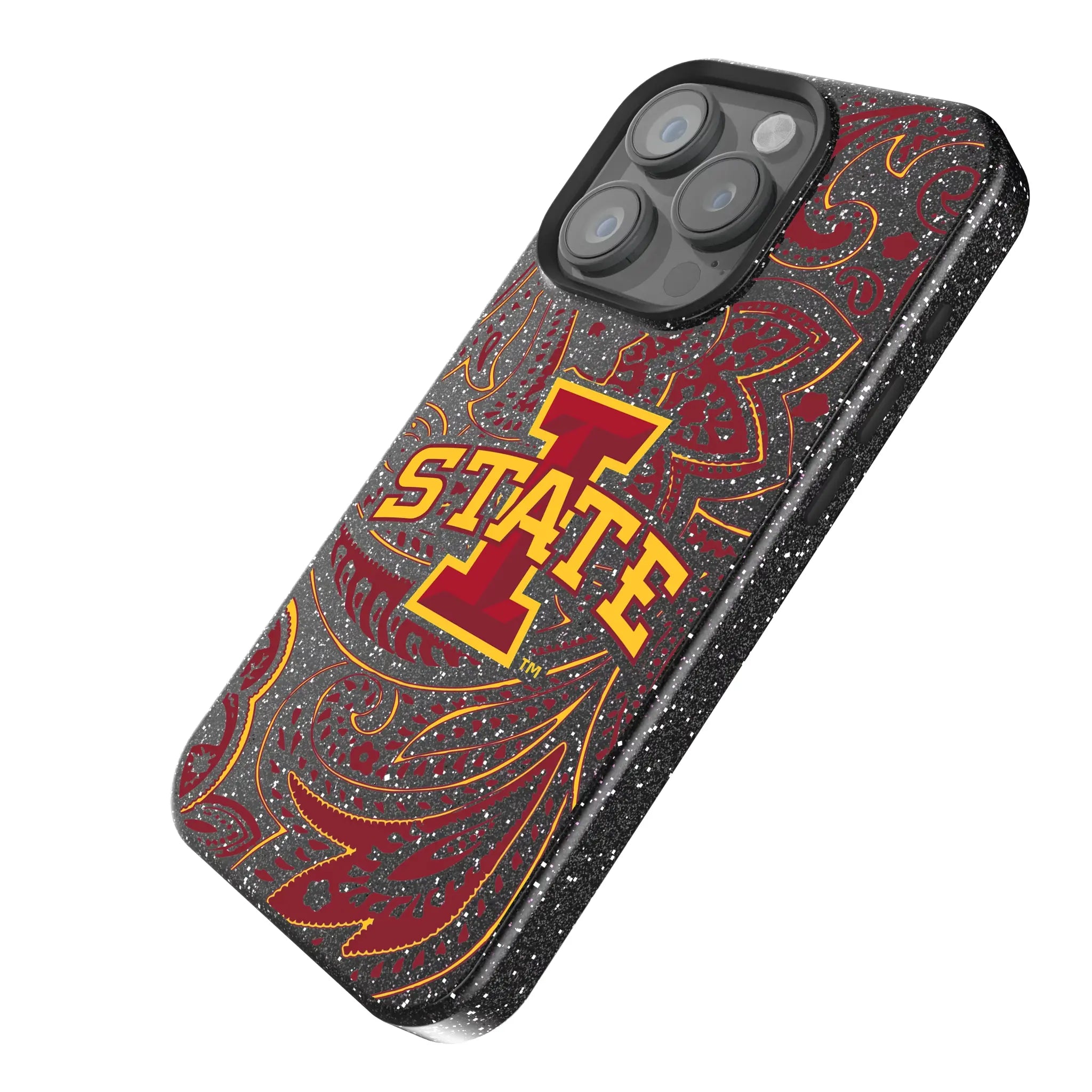 Iowa State University Cyclones Paisley iPhone Bling Phone Case for Apple iPhone - Isometric View