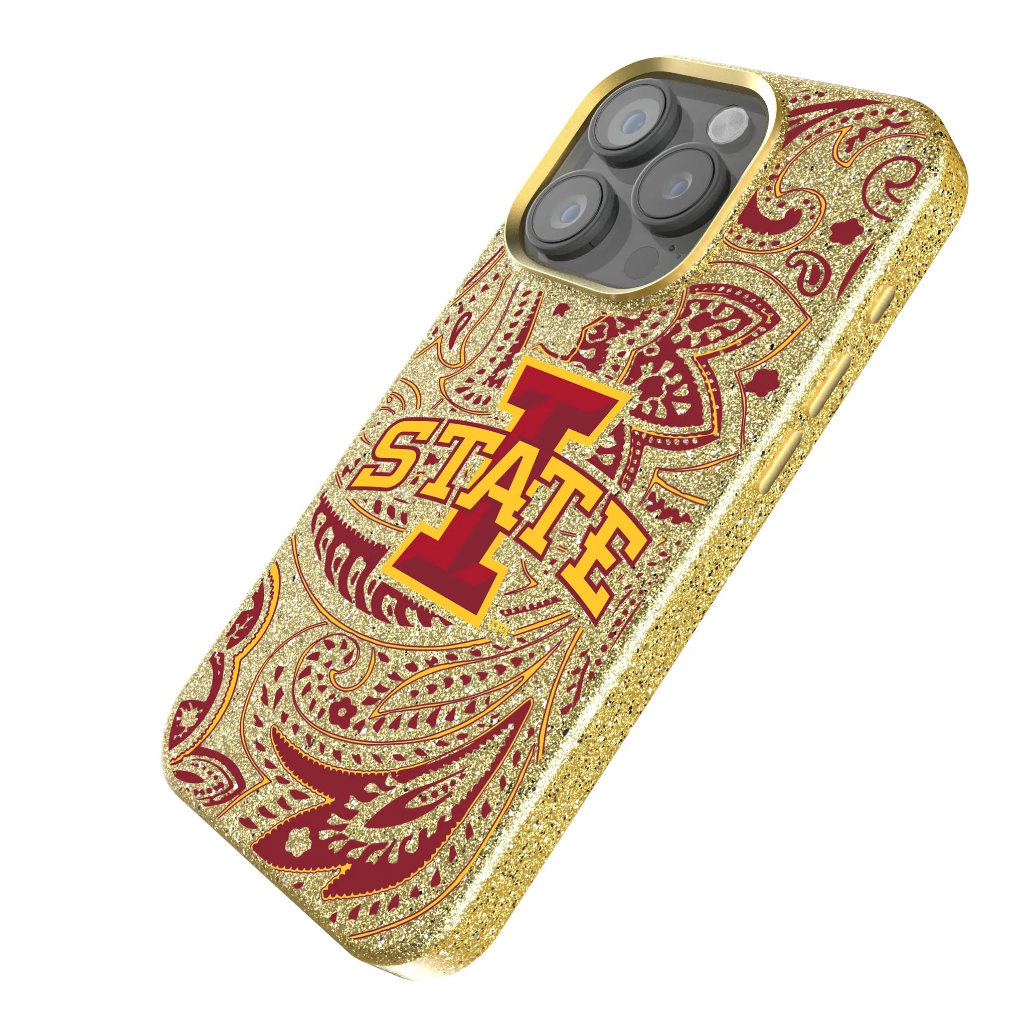 Iowa State University Cyclones Paisley iPhone Bling Phone Case for Apple iPhone - Isometric View
