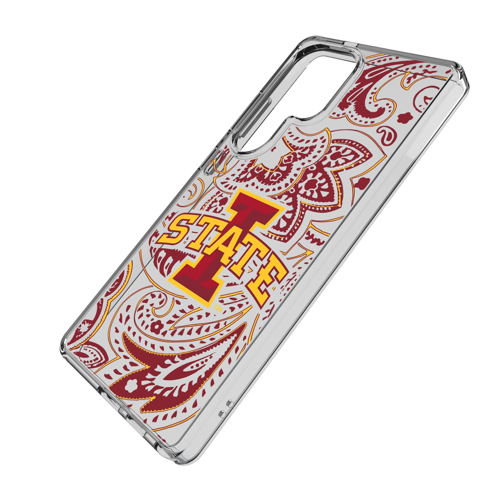 Iowa State University Cyclones Paisley Galaxy Clear Phone Case for Samsung Galaxy - Isometric View
