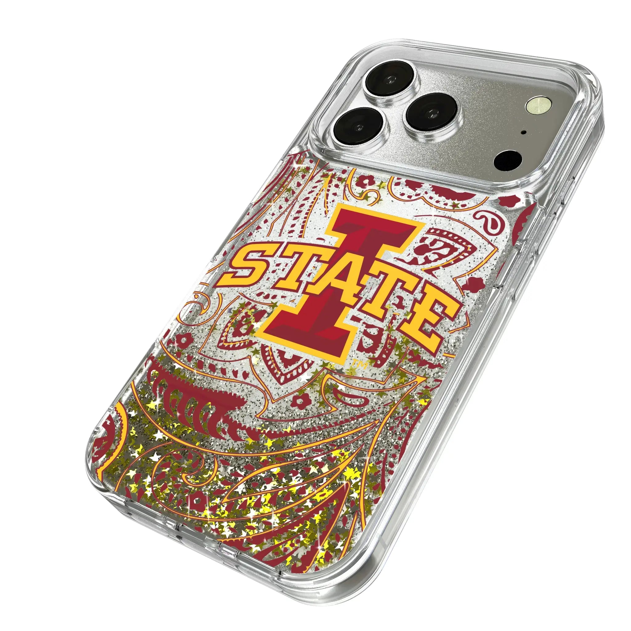 Iowa State University Cyclones Paisley iPhone Glitter Phone Case for Apple iPhone - Isometric View