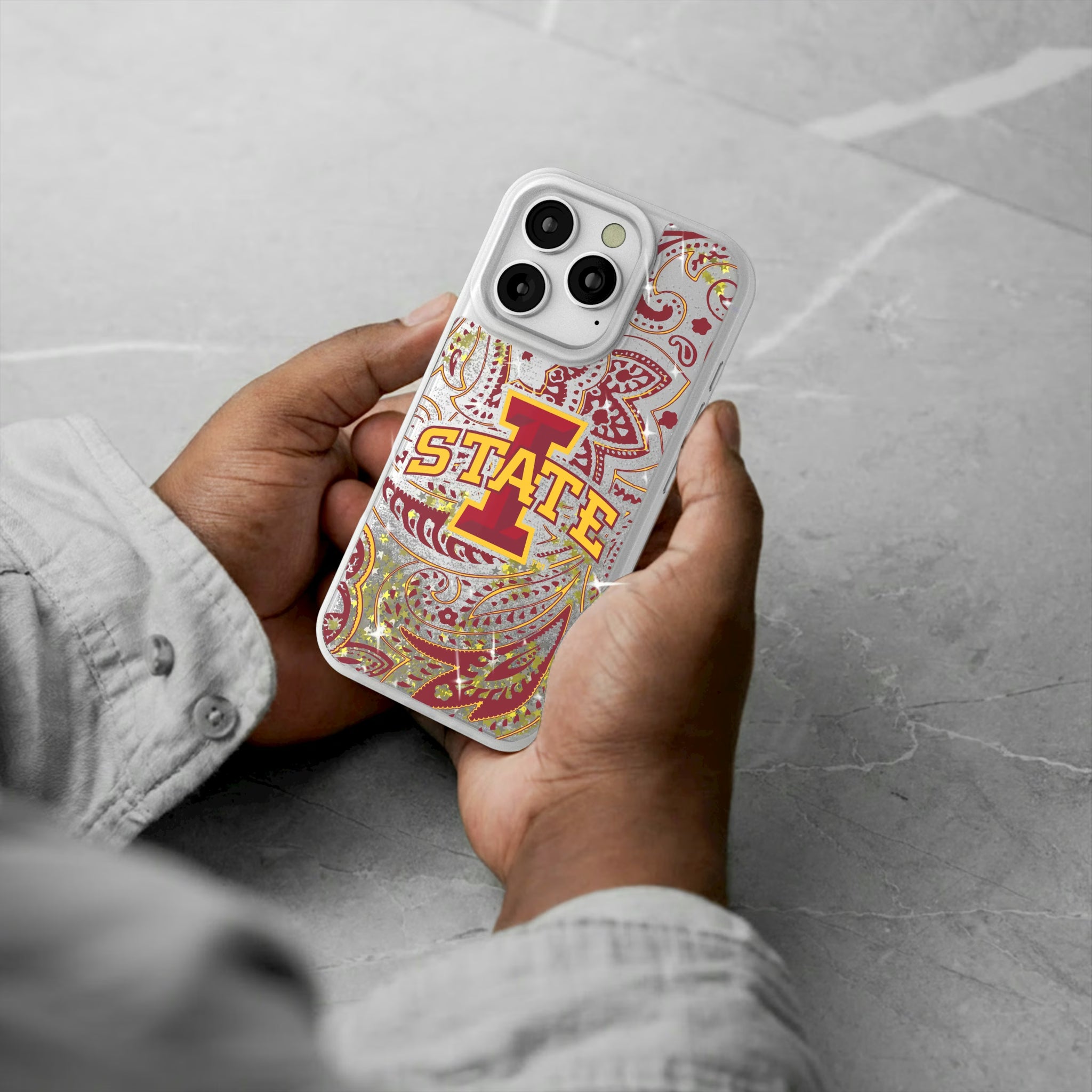 Iowa State University Cyclones Paisley iPhone Glitter Phone Case for Apple iPhone - Lifestyle#Device_iPhone 16 Pro