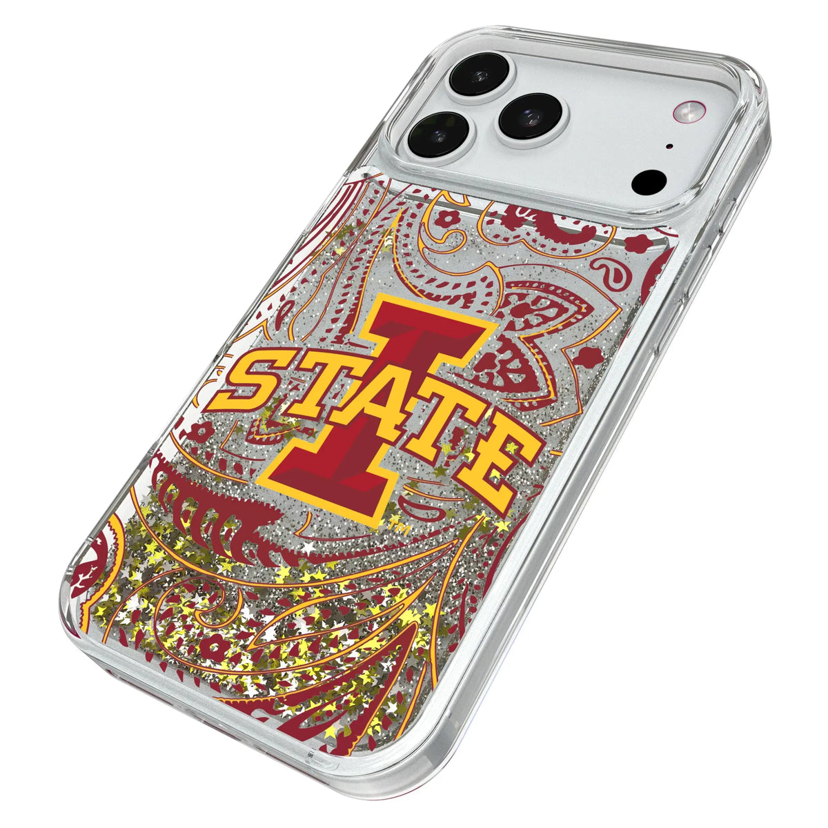 Iowa State University Cyclones Paisley iPhone Glitter Phone Case for Apple iPhone - Isometric View#Device_iPhone 18 Pro Max
