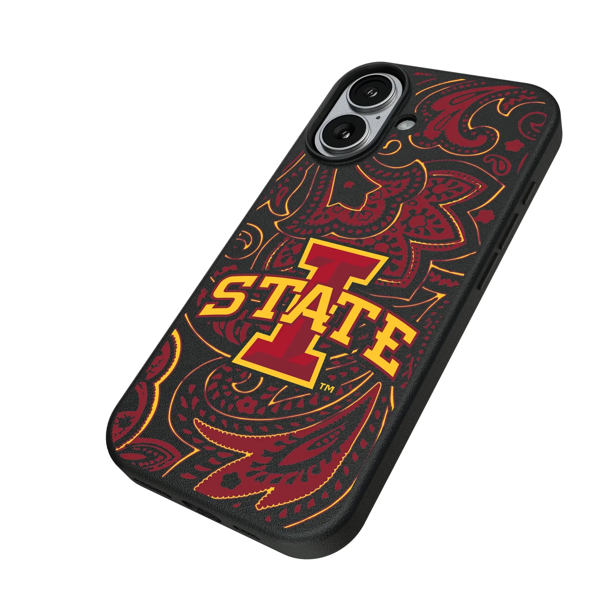 Iowa State University Cyclones Paisley iPhone MagSafe Compatible Phone Case for Apple iPhone - Isometric View#Device_iPhone 17