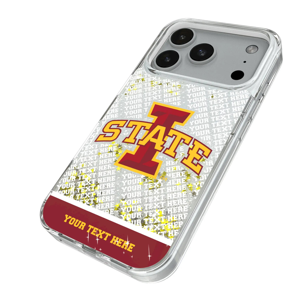 Iowa State University Cyclones Personalized EndZone Plus iPhone Glitter Phone Case for Apple iPhone - Isometric View#Device_iPhone 18 Pro